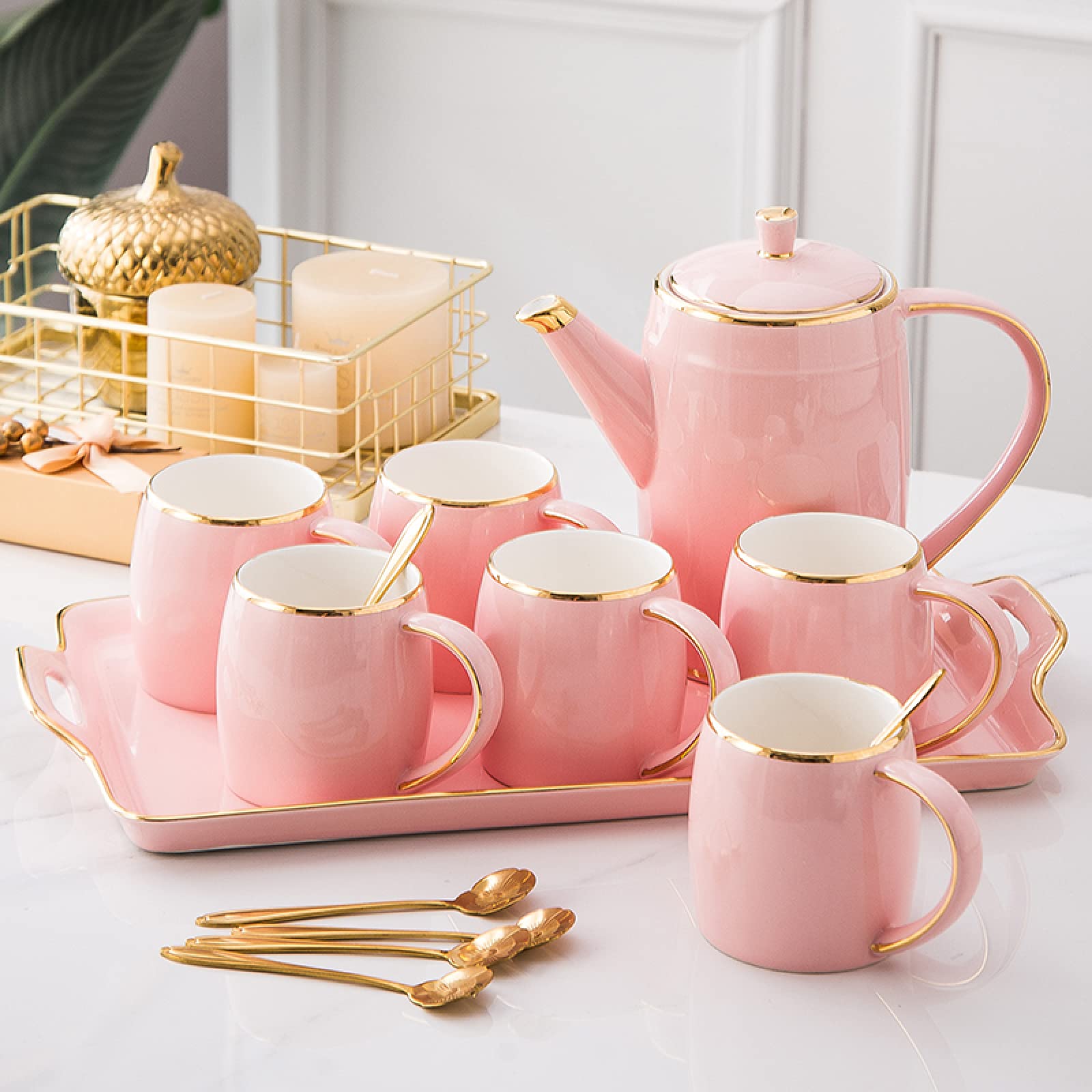 zestaw do herbaty, Porcelanowy zestaw do herbaty Filiżanki kawy Czajniki Ceramika Teaset Zestawy i