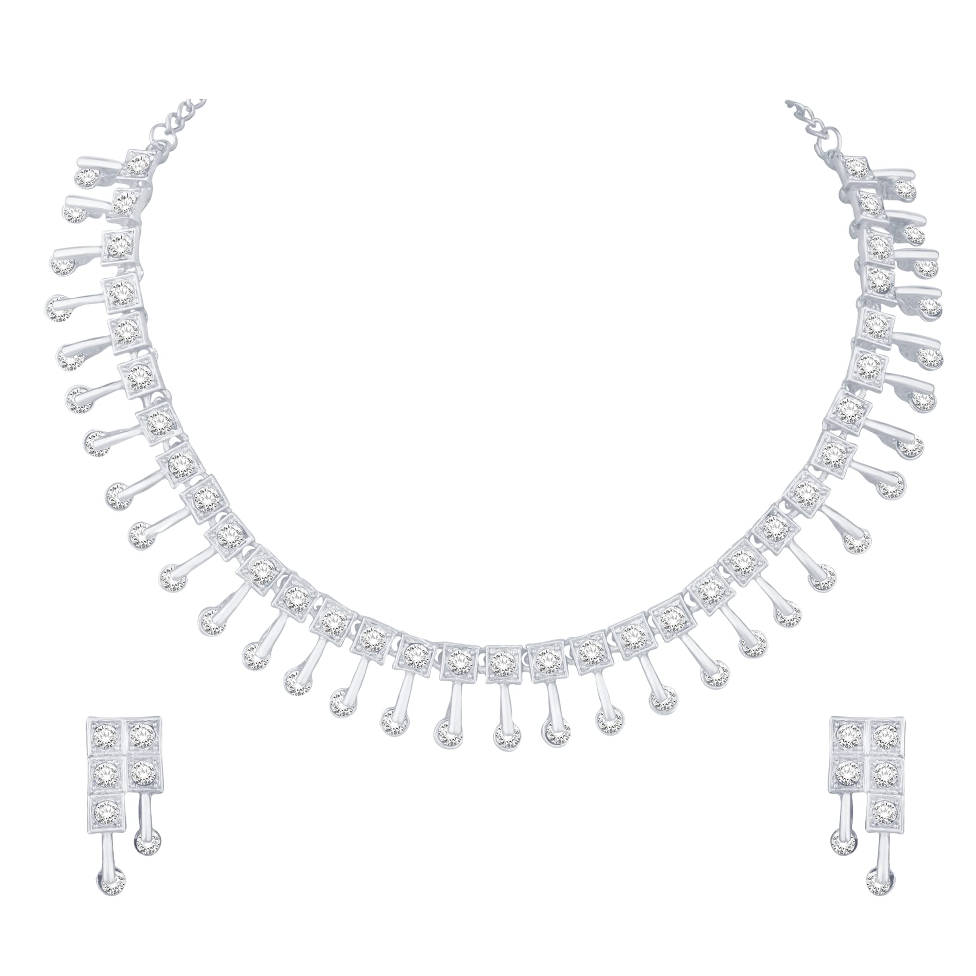 Atasi International Silver Plated Crystal AD Diamond Necklace Jewellery Set with Earrings for Women and Girls Suits Best Party, Wedding and Occasional Wear (R5571) (B0BBCHCHF4) Amazon Price History, Amazon Price Tracker