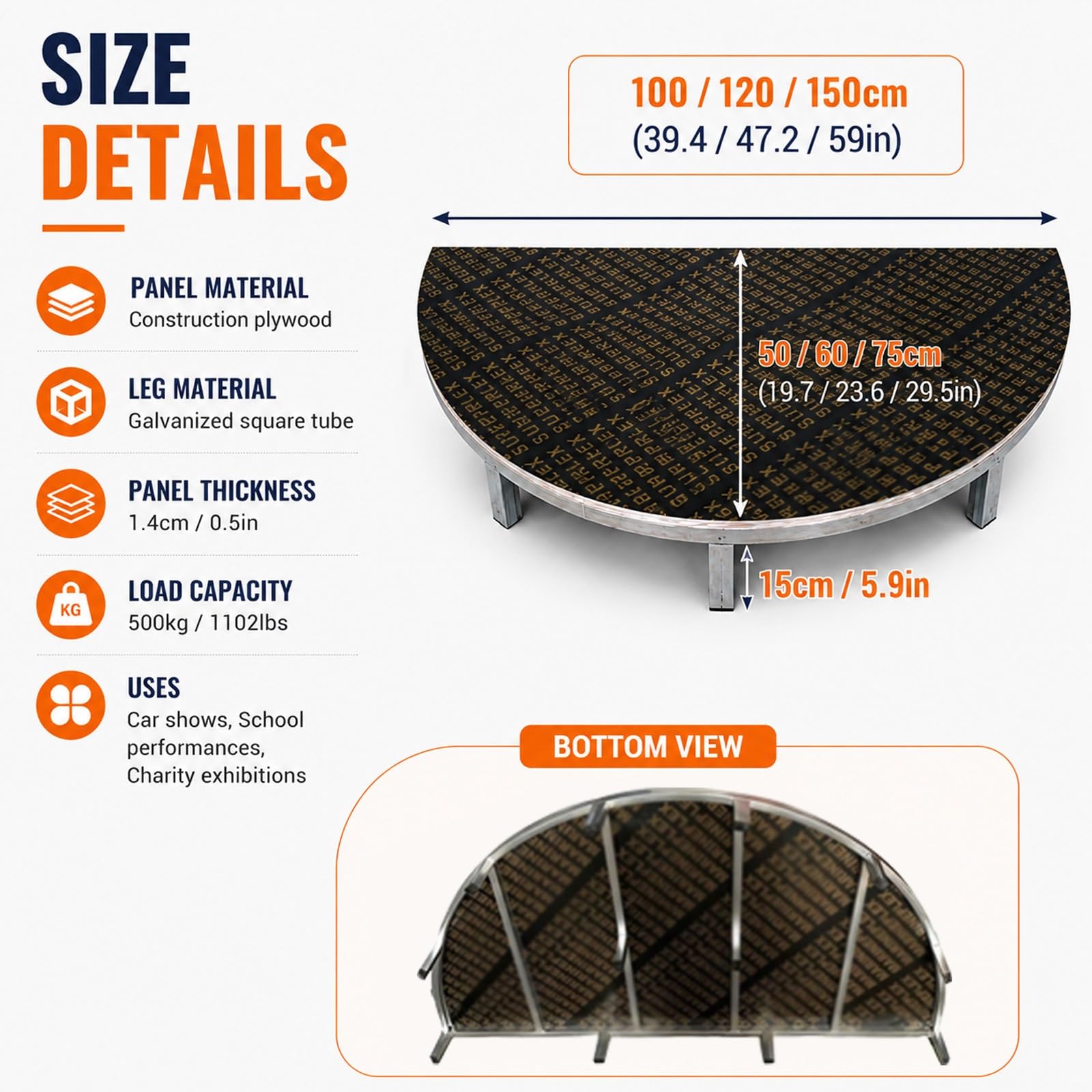 Palco portatile, mini palco per spettacoli e concerti per bambini, include grembiule di protezione, elevata capacità di carico per esibizioni corali, eventi scolastici(Gray A,47.2x23.6in)