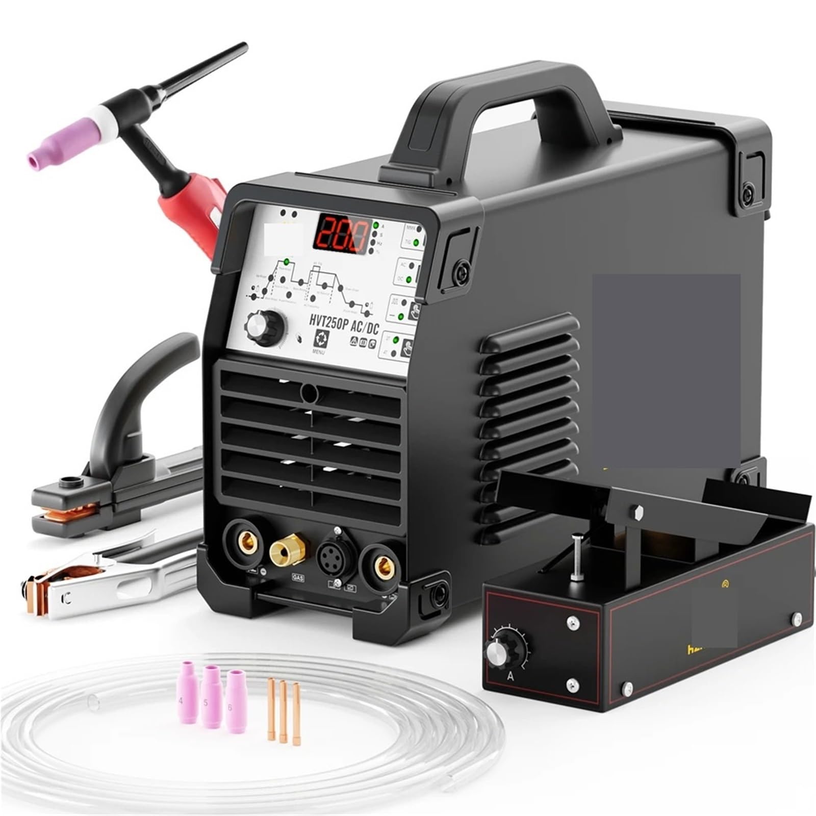 Saldatrice Tig pulsata AC/DC in alluminio da 200 A 4 in 1 HVT250P Saldatrice MMA ARC Stick IGBT Inverter HF TIG 2T 4T Soldador(With Pedal)