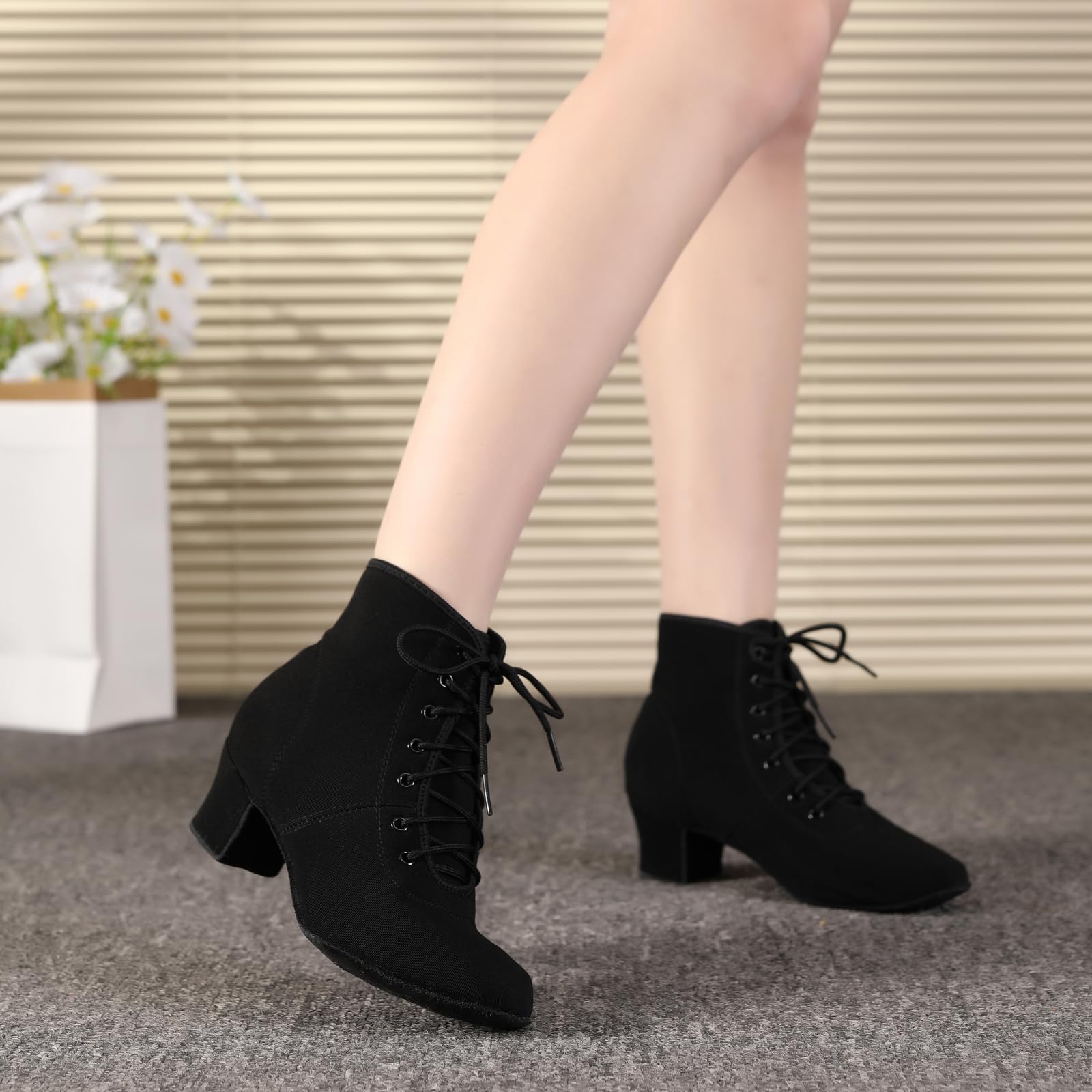 HROYL Stivali da Ballo Latino Americano Donna Punta Chiusa Tacco Basso Scarpe da Ballo Salsa e Bachata,Modello GBNJB