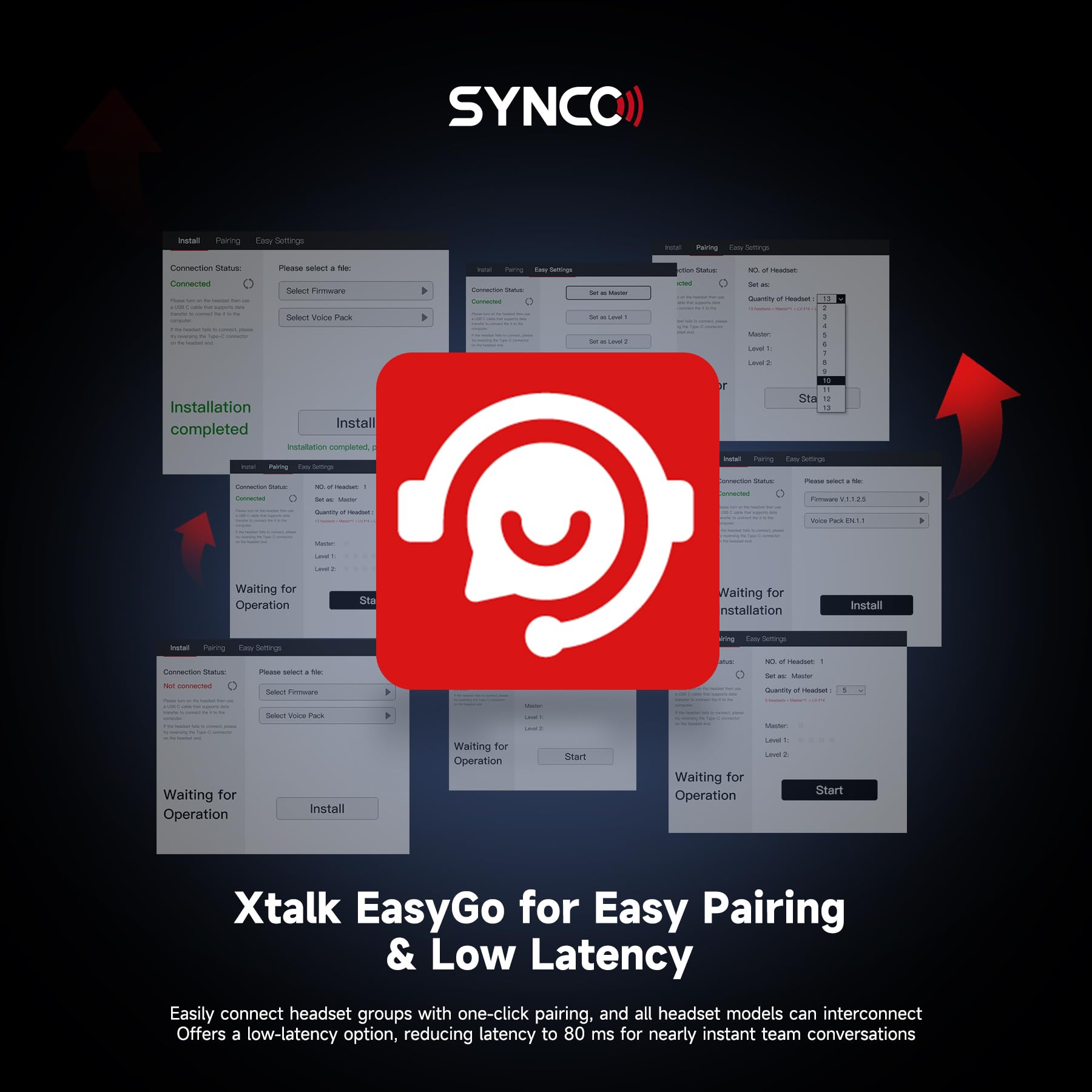 SYNCO XTalk XPro bezprzewodowy interkomowy zestaw słuchawkowy 2,4 GHz, pełny dupleks, losowy, główny design, 500 m, bateria 24 h (XPro2, 2 szt.)