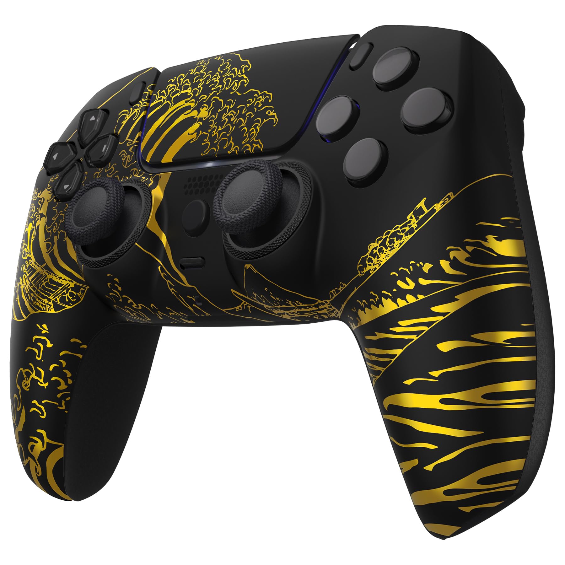 eXtremeRate Luna Cover Frontale per ps5 Controller, Scocca Shell Touchpad Anelli Accessori Ridisegnati per ps5 Joystick BDM-010 020 030 040 050 060, Grande Onda d'oro Nera