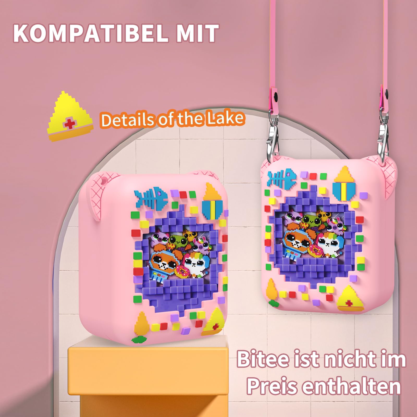 Schutzhülle für Bitzee Interactive Toy Digital Pet, Schutzhülle mit Lebensmitteldruck, Kompatibel mit der Zubehör des Bitzee Interactive Toy Digital Pet, Mit Lanyard (Rosa)