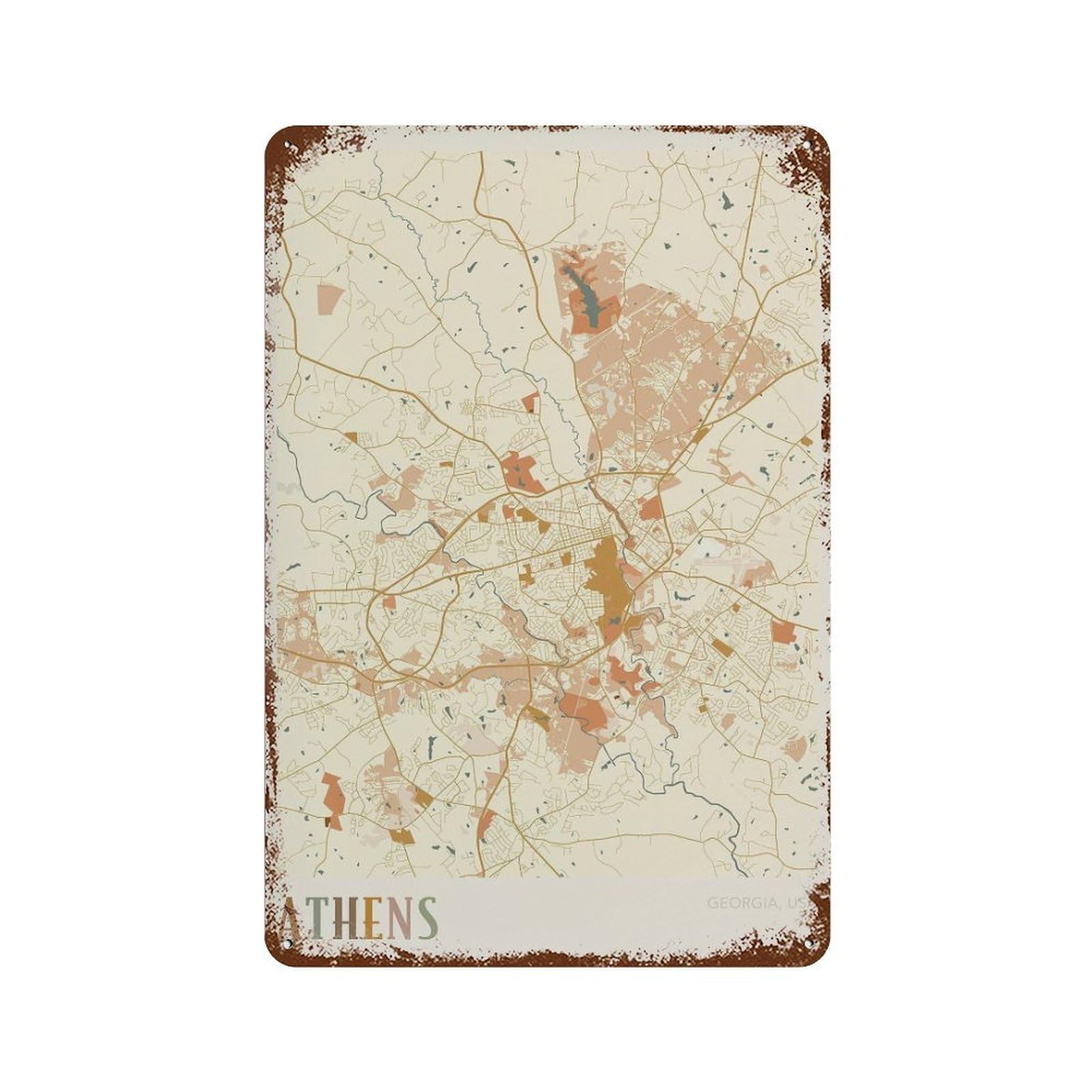 xiaoxiaoshen Athens Map Georgia Travel Gift Boho for Real Estate Agent (2) Wall Decor Art Metal Tin Poster Modern Home Decor Art Home Bar Shop Decorations Vintage Sign 30x20cm