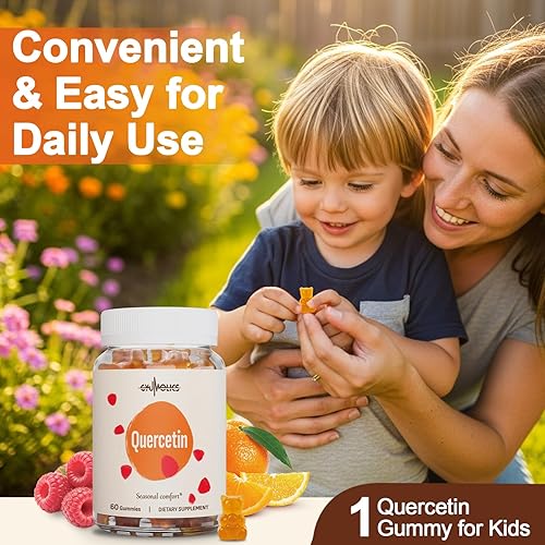 Miniatura 6 de Gomitas de quercetina de 500 mg para niños, con bromelina, vitamina C y D3, ortiga y regaliz, equilibrio estacional y defensas corporales, veganas,