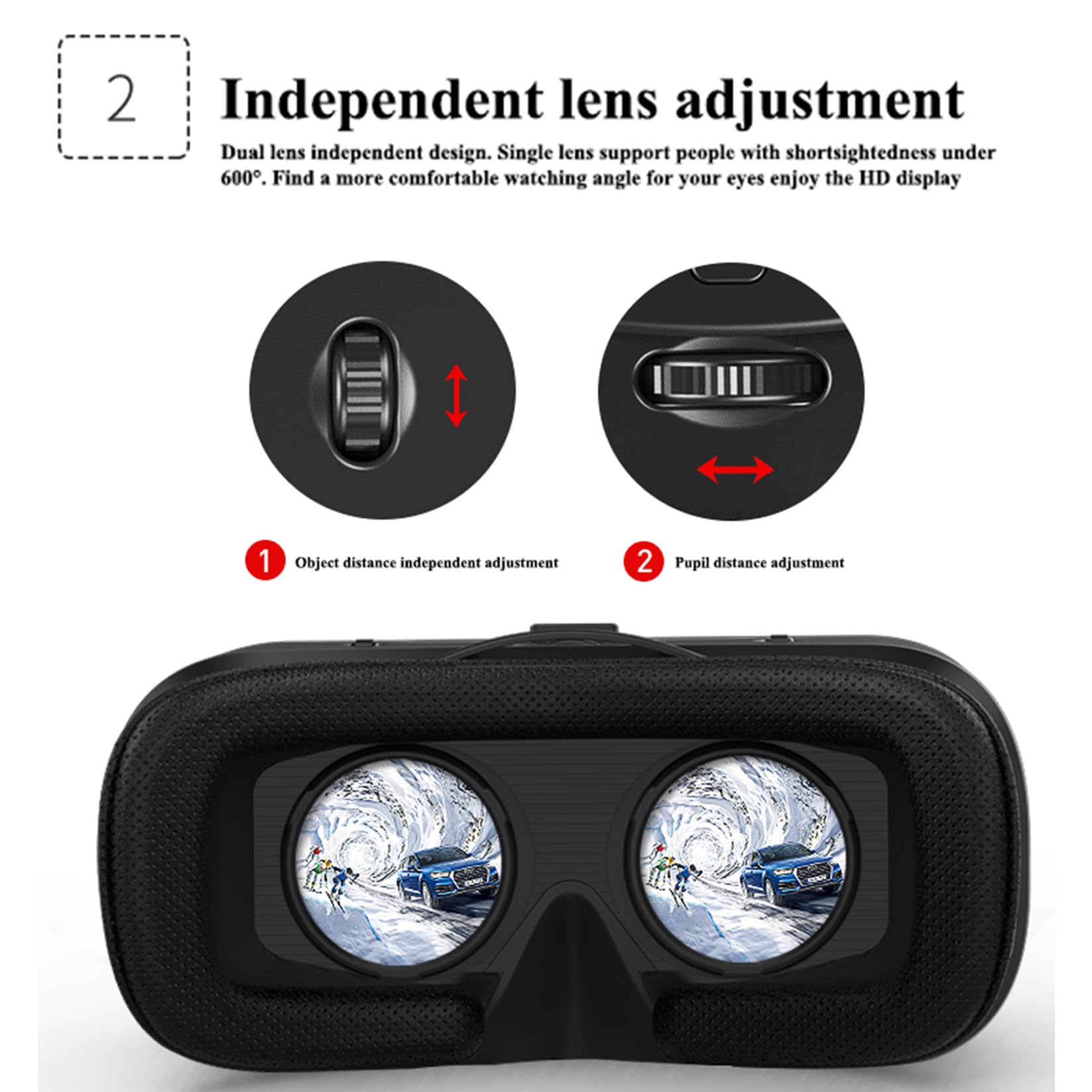 Casque VR pour iPhone et Android avec télécommande, mise à niveau des lunettes de réalité virtuelle 3D avec lumières bleues pour jeux de réalité virtuelle, films et vidéos, prend en charge les