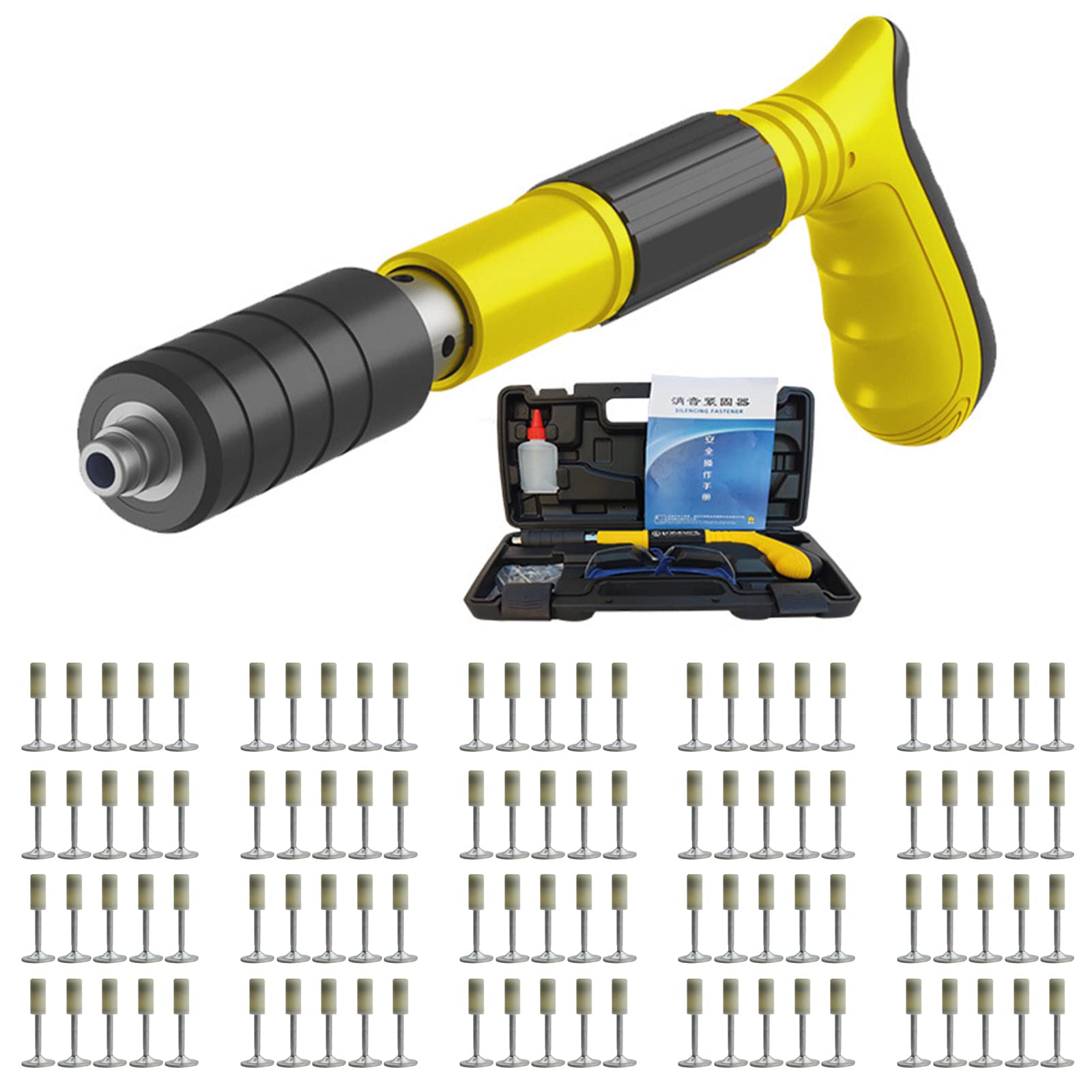 Mini Pistola De Clavos De Acero, Herramientas Manuales 4 Velocidades Ajustable Pistola De Remachado Para Pared De Techo, Pared De Casa, Pistola De Clavos De Hormigón Con 100 Clavos Redondos