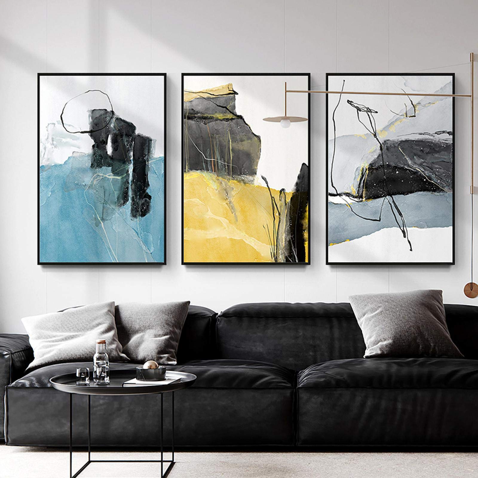 Set Di 3 Quadri Astratti Moderni Ouiytws – Stampe Su Tela Con Toni Gialli E Blu, 40x60 Cm, Decorazione Parete - 2