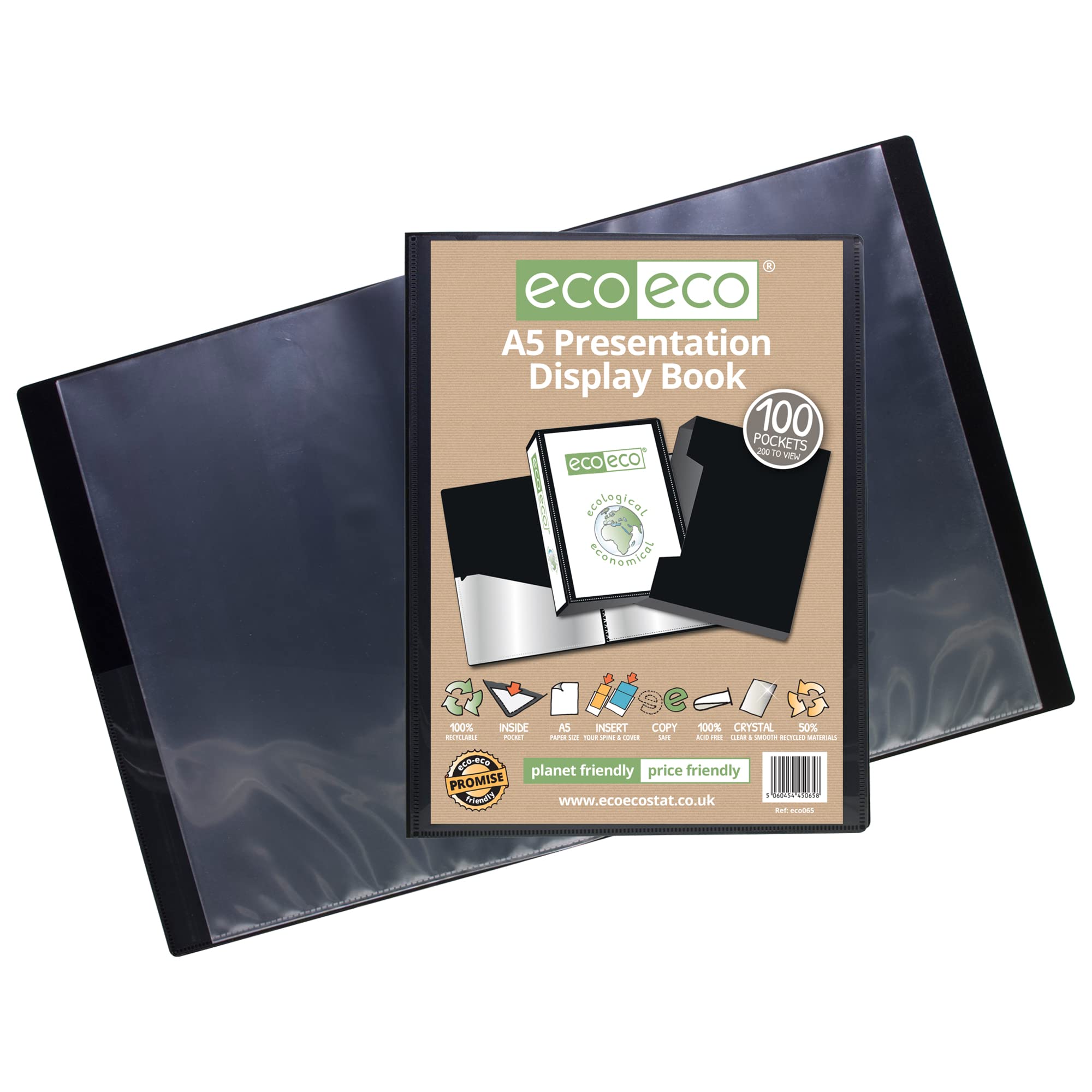 eco-eco A5 formaat 50% gerecycled 80 vakken zwart presentatie display boek, opbergkoffer portfolio kunstmap met plastic hoezen, eco064x2, (Pack van 2 boeken eco-eco A5 formaat 50% gerecycled 80 vakken zwart presentatie display boek, opbergkoffer portfolio kunstmap met plastic hoezen, eco064x2, (Pack van 2 boeken