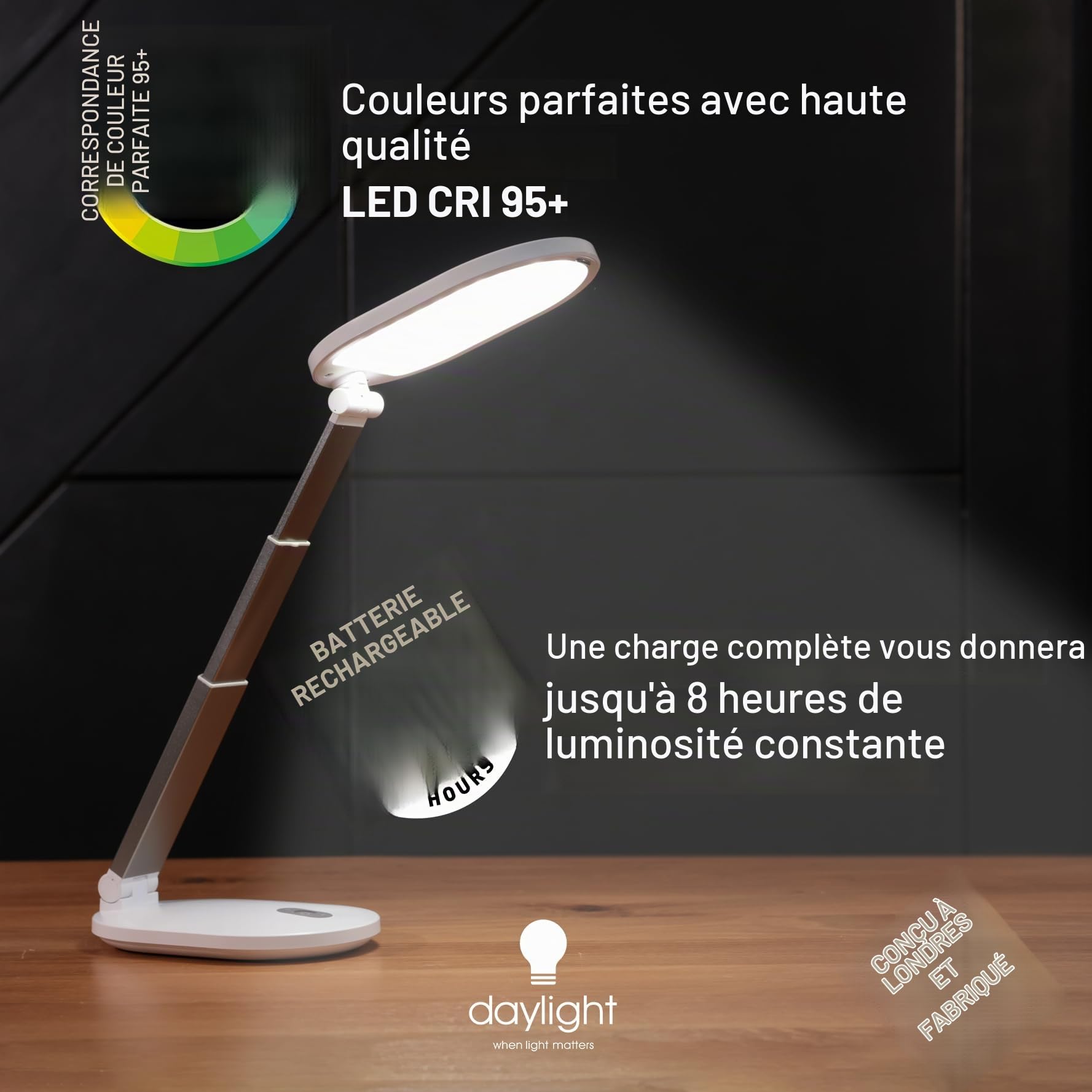Daylight Foldi Go Lampe de bureau avec LED - Lampe de lecture avec batterie - Rechargeable - Dimmable - Pliable - LED - Lumière du jour