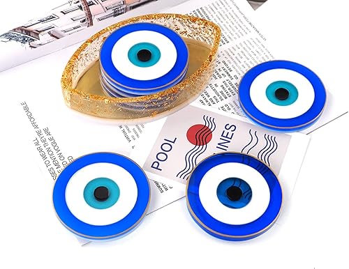 Miniatura 5 de Moldes de silicona de ojo malvado, 4 moldes para posavasos con 1 caja de almacenamiento para portavasos de bricolaje, contenedor de dulces,