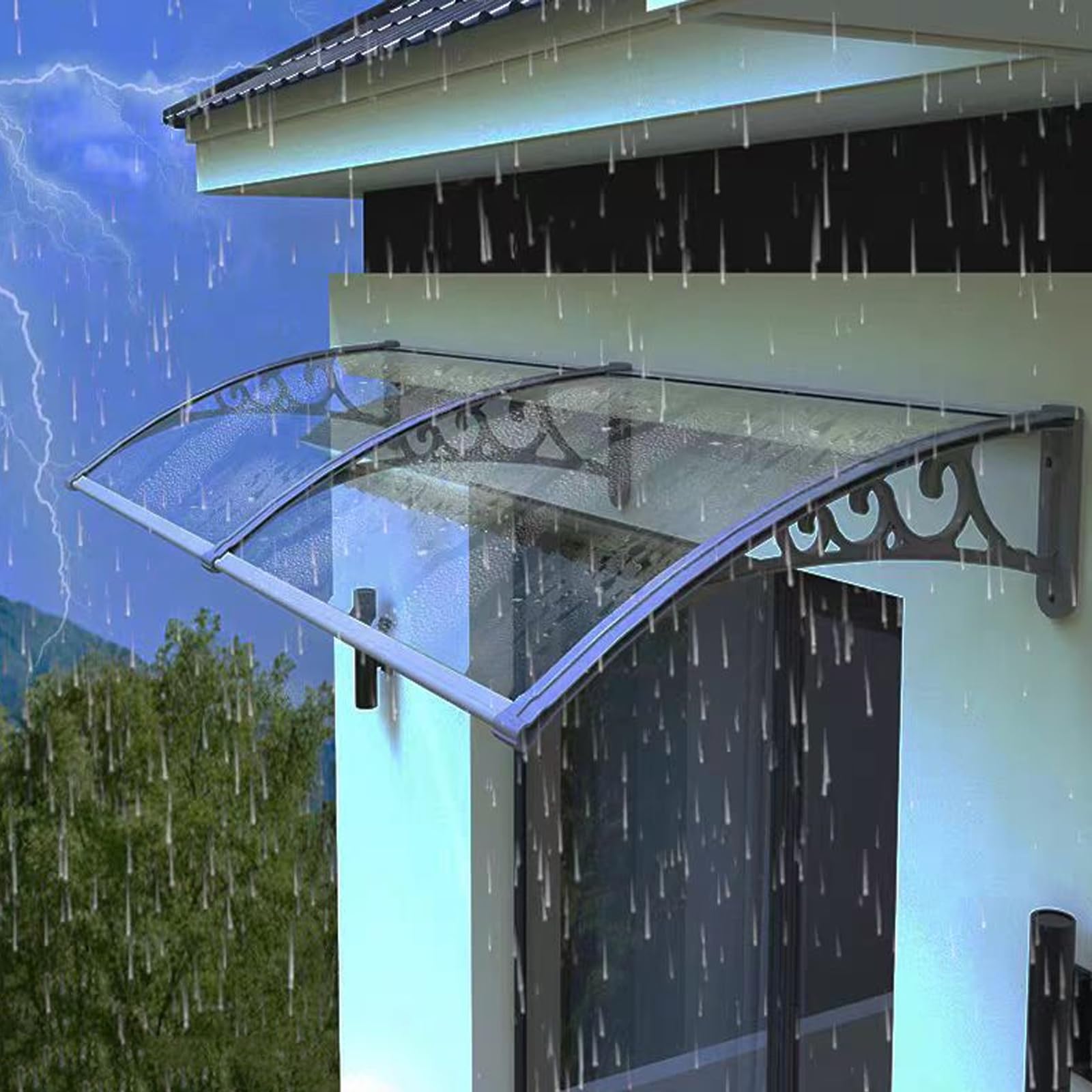 GJMSSMY Curved Door Canopy Outdoor Awning UVResistant Polycarbonate Cover 60150cm Width 3 Color Options Front/Back Door Protection 150x220cm (59"x87" Gray)