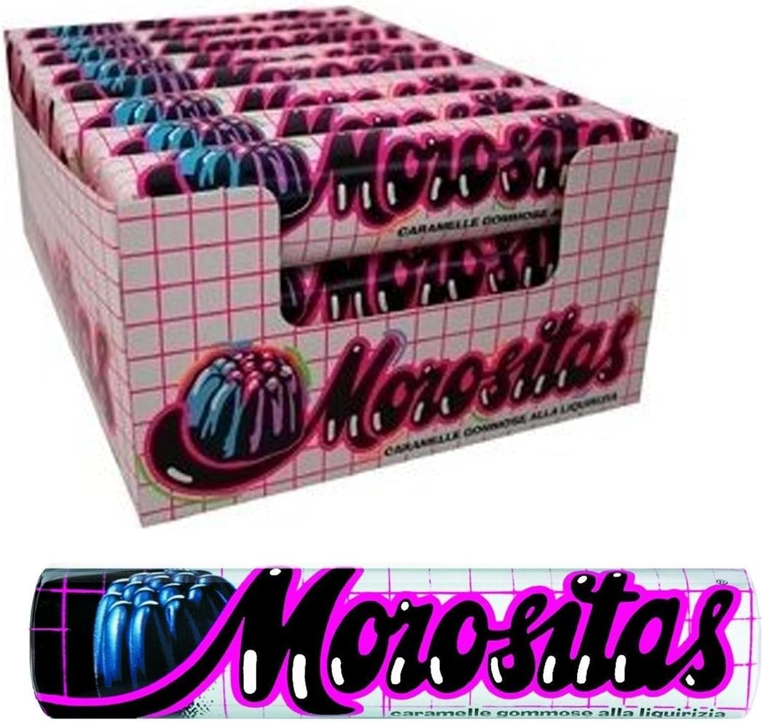 Morositas - 2 barras de caramelo con sabor a regaliz - 24 barras + sabor fruta 24stick+ JOYTALY Bag Free