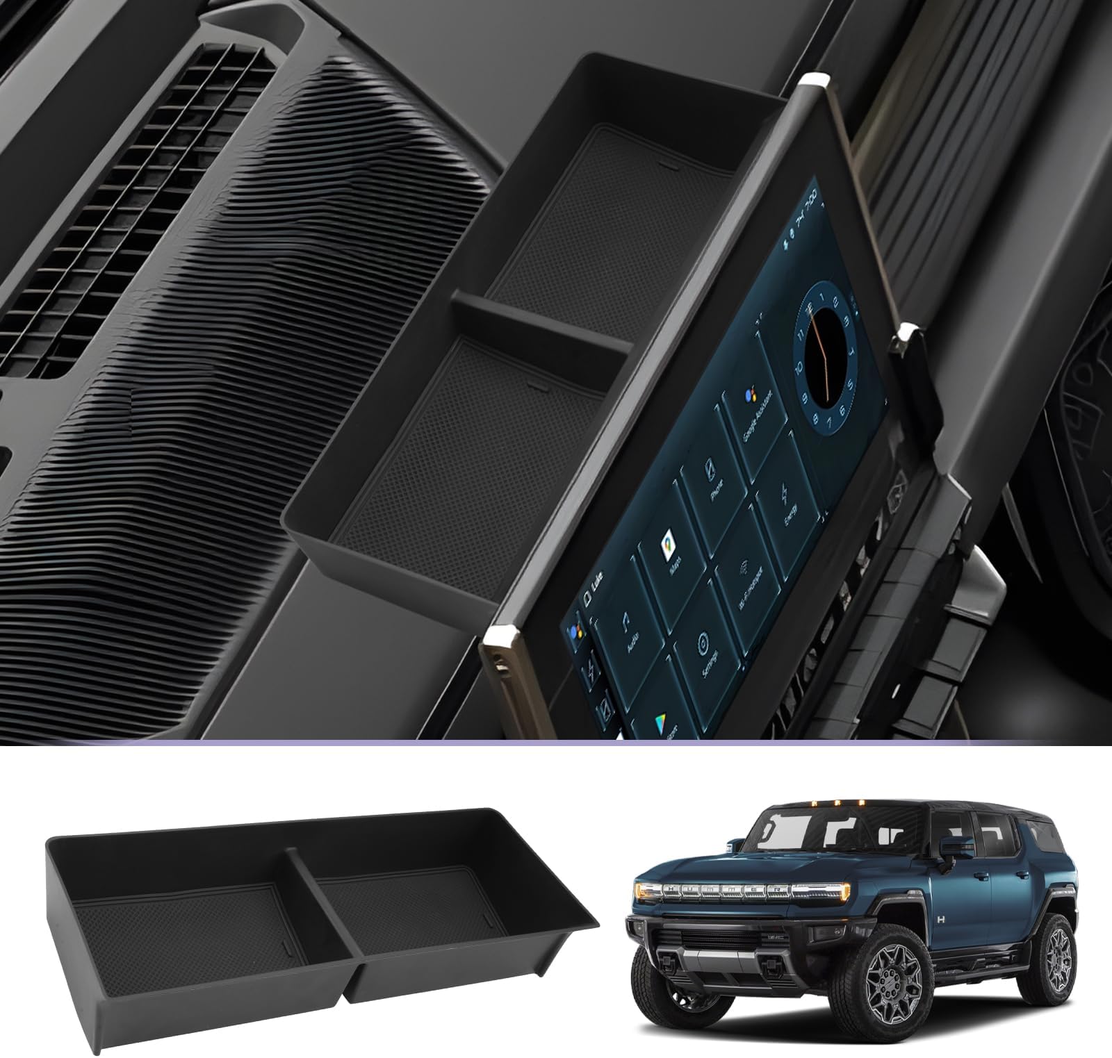 Dashboard Center Console Organizer Compatible with 2022 2023 2024 2025 2026 GMC Hummer EV Accessories 2025 2026 Hummer EV Center Console Organizer Armrest Organizer Insert Tray (Black)
