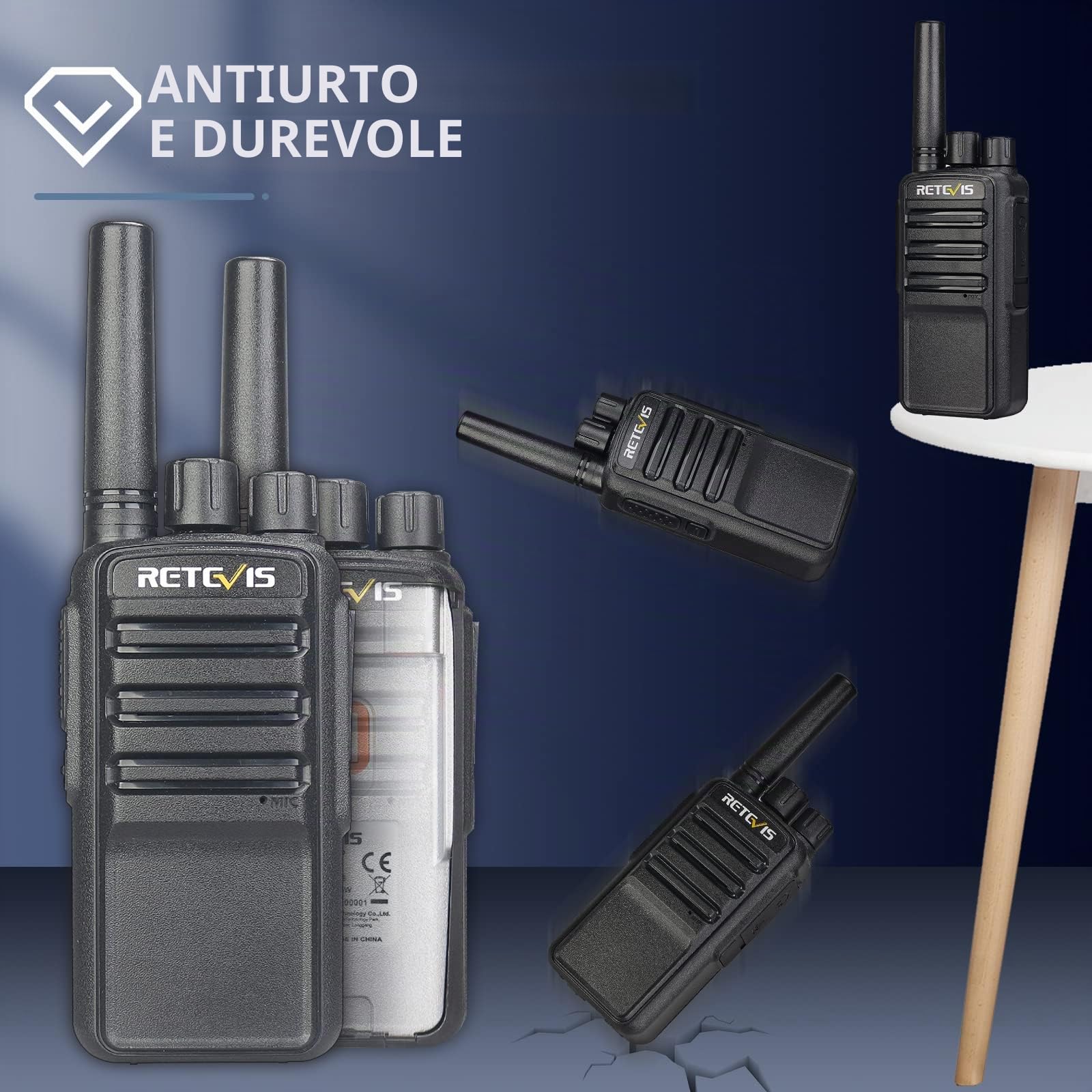Retevis NR610 Walkie Talkie, AI Cancellazione del Rumore, VOX Walkie Talkie con Auricolari, PMR446, 1200mAh Ricetrasmittenti Professionali Ricaricabili USB-C per Ristorante (4 Pezzi, Nero)