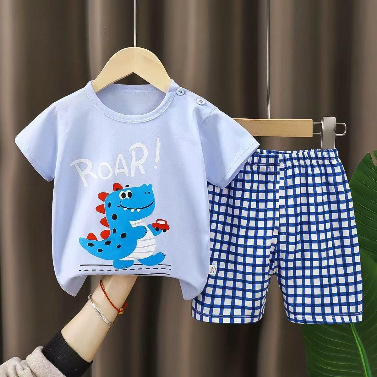 Vagefun Conjunto de pantalones cortos para bebé, ropa de verano para niños pequeños con parte superior de algodón de dinosaurio + pantalones cortos, ropa de 6 meses a 4 años