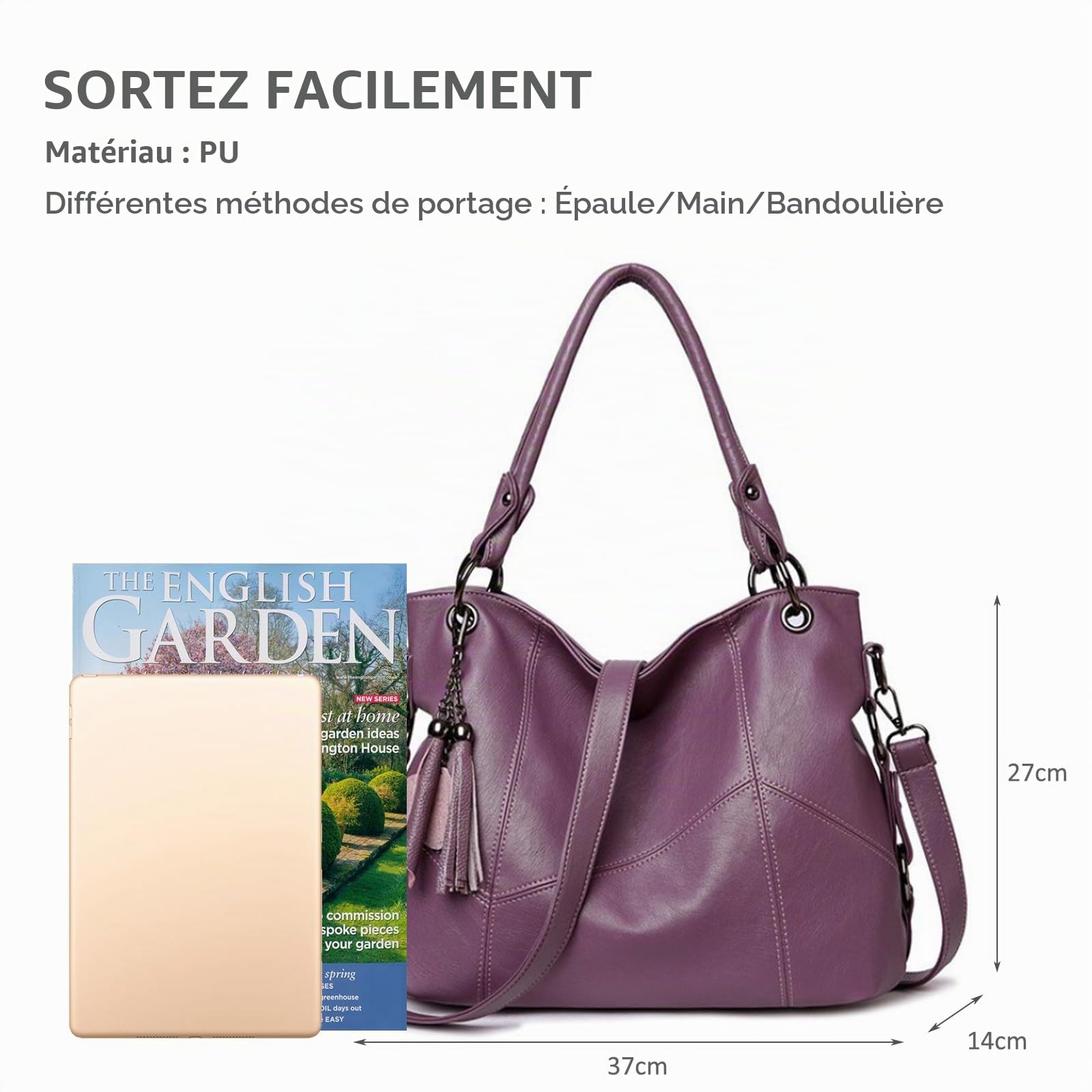 NICOLE & DORIS Grand Sac a Main Femme Elegant Sac Fourre Tout Bandoulière Sac Cabas en Cuir Souple PU Hobo Bag Sacs Portés Epaule pour le Travail Shopping Voyage