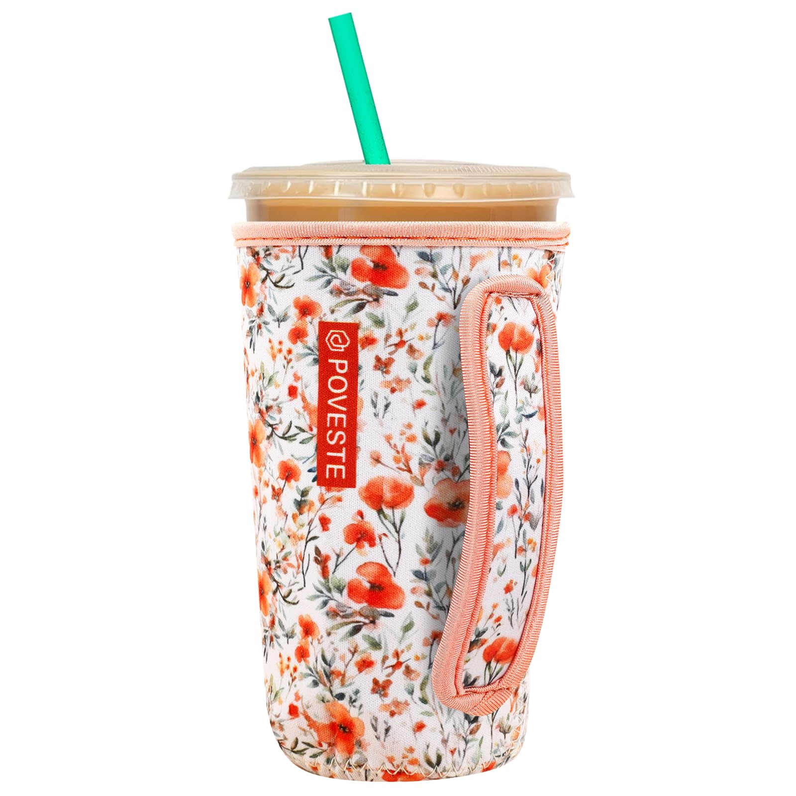 Reusable Neoprene Insulator Sleeve for Iced Coffee &amp; Cold Soda, Coffee Sleeves for Iced &amp; Hot Drinks, Cold Beverage Cooler Compatible with Starbucks, Dunkin (Flower Power, Large: 32oz)
