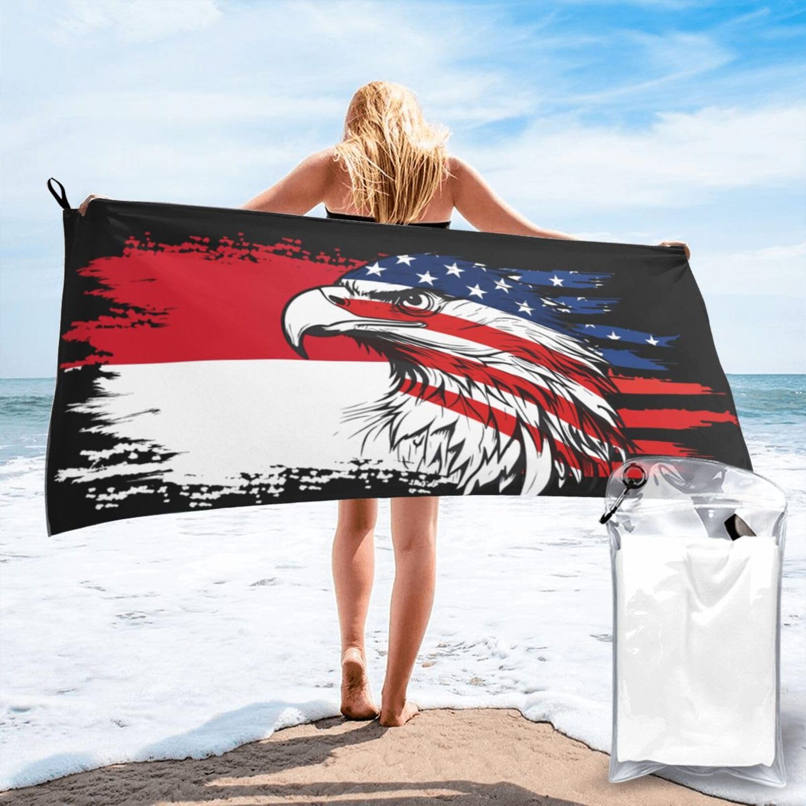 HACXZ America Flag and Indonesia Indonesian Flag Microfiber Beach Towel Lightweight Absorbent Travel Pool for Men Women 27.5"X55"