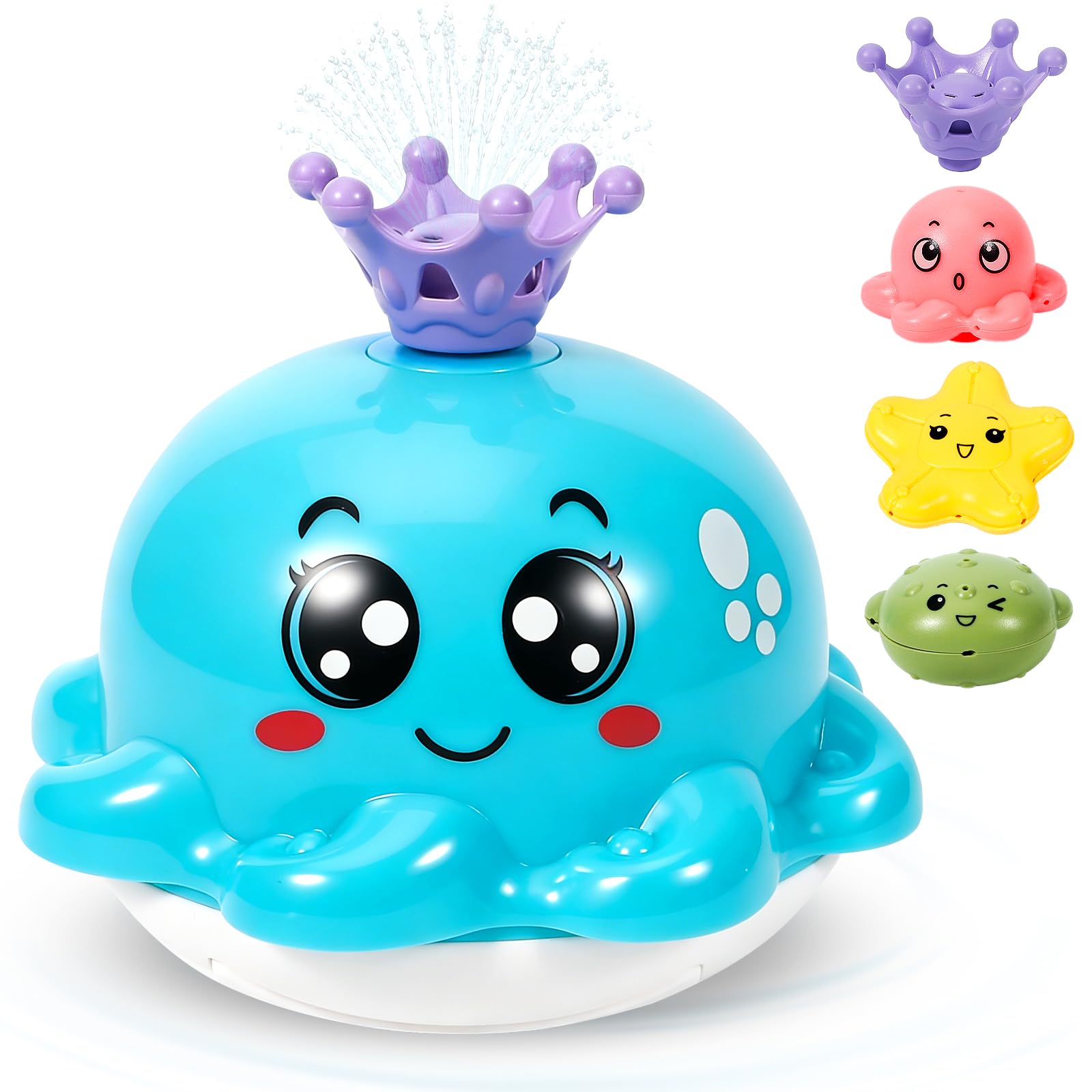 Giochi Bagnetto Neonato, Polpo Giochi Vasca da Bagno Bambini Spruzzo d'Acqua Automatico, Giochi Bagnetto con Luce a LED, 4 Teste di Spruzzo, Giocattoli da o Piscina per 1 2 3 Anno, Blu