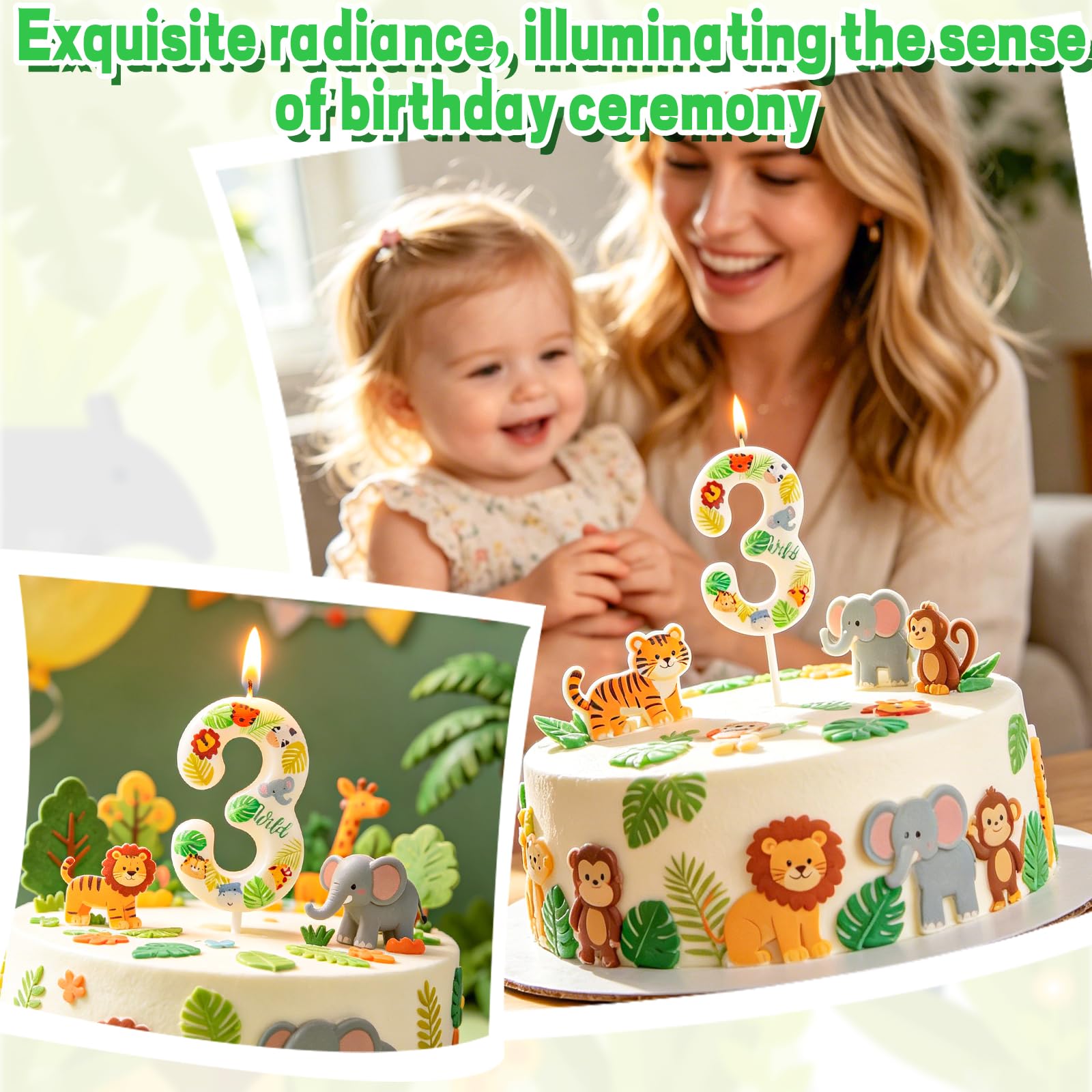 Yiran Safari Animal Number 2 Birthday Candle, Wild One Jungle Themed Cake Topper, Tropical Palm Leaf Party Decorations for 2nd Birthday Boys Girls Baby Shower — view 6