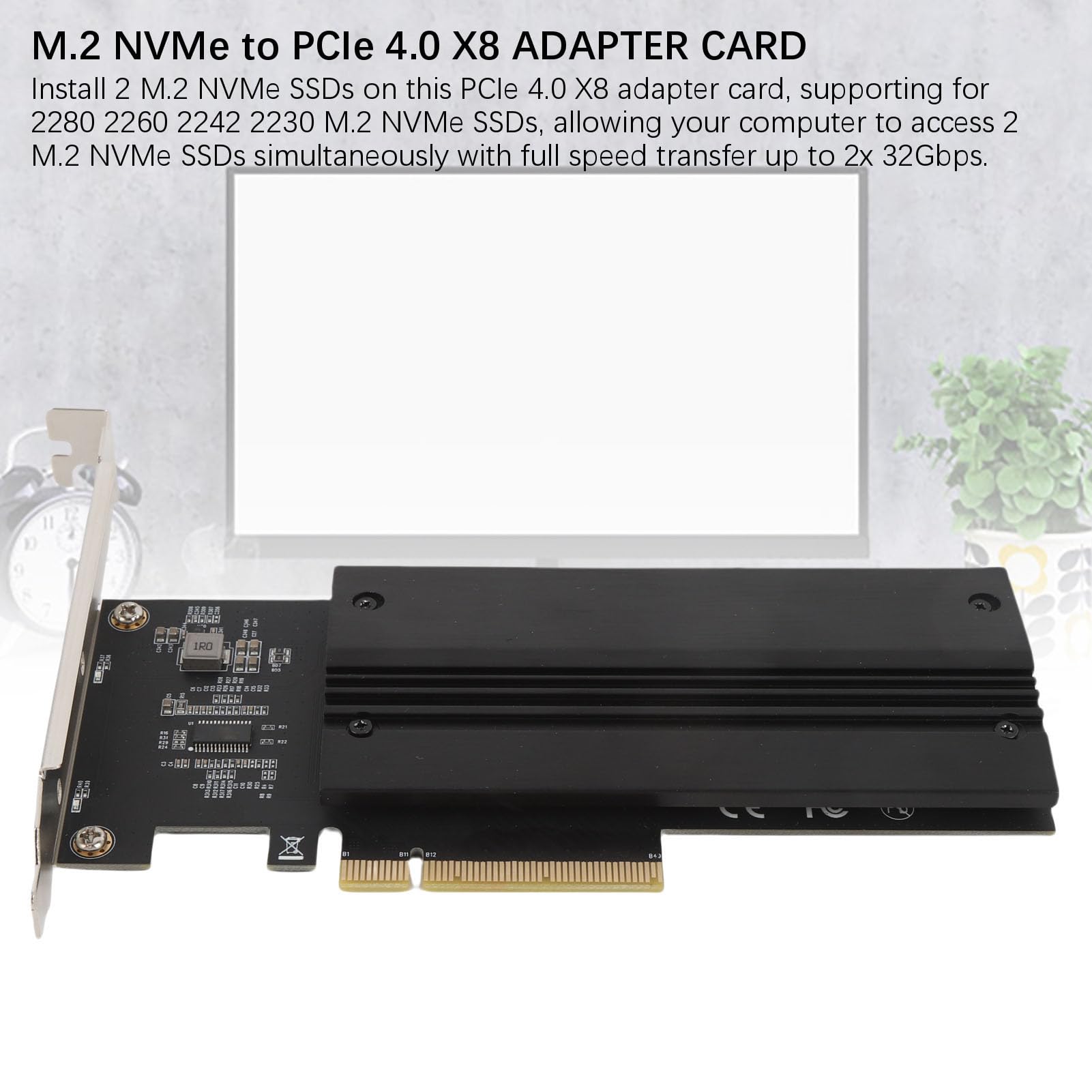 Sanpyl NVMe PCIe Adapter Card, 2 Port M.2 NVMe to PCIe 4.0 X8 Expansion Card with Aluminum Heat Sink, for Enhancing Data Management Storage Performance