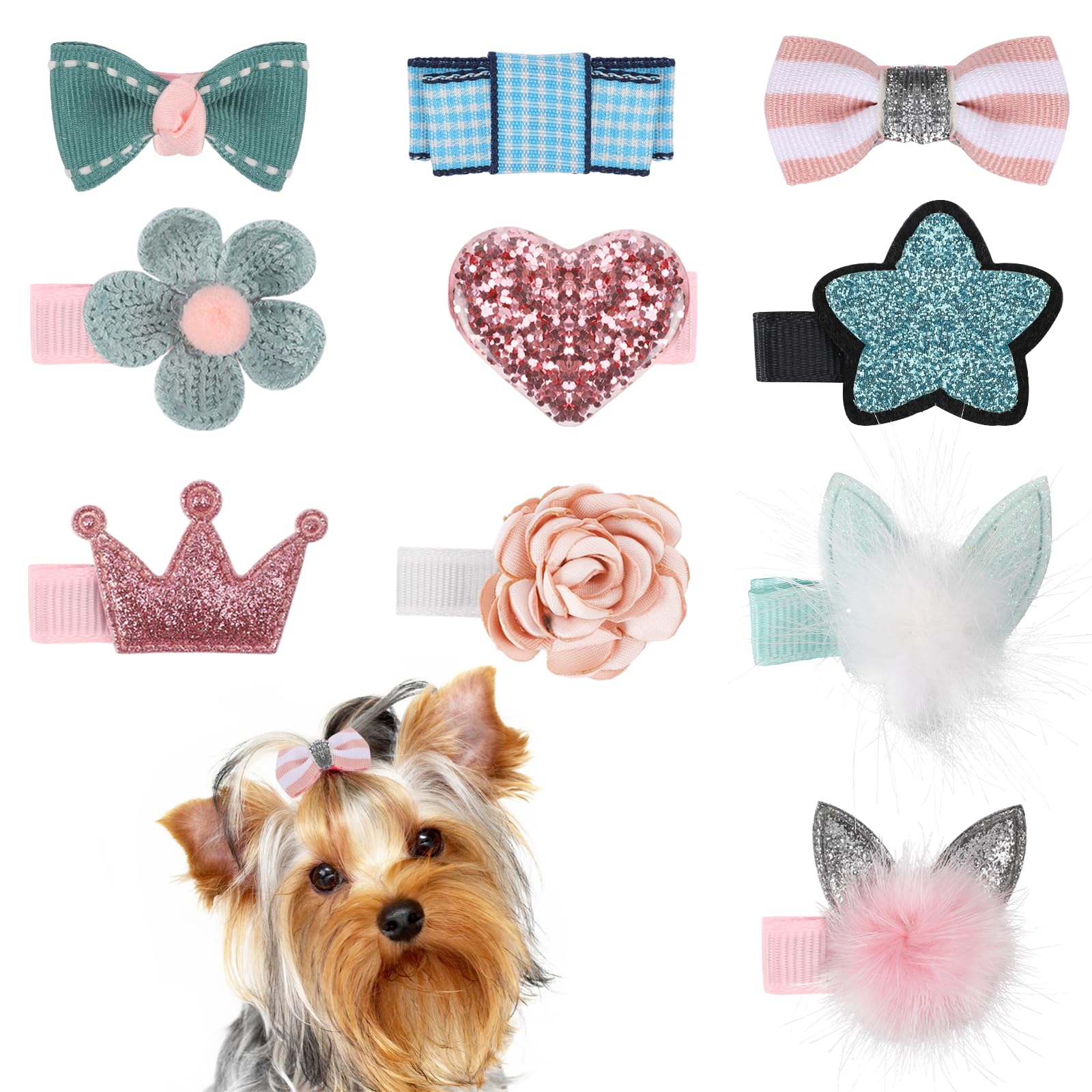 10 Pcs Dog Hair Clips Small Dog Hair Bows Cat Cute Bow Flower Crown Hairpin Head Flower Hairpins Pet Headdress Grooming Bowknot for Puppies Kitten