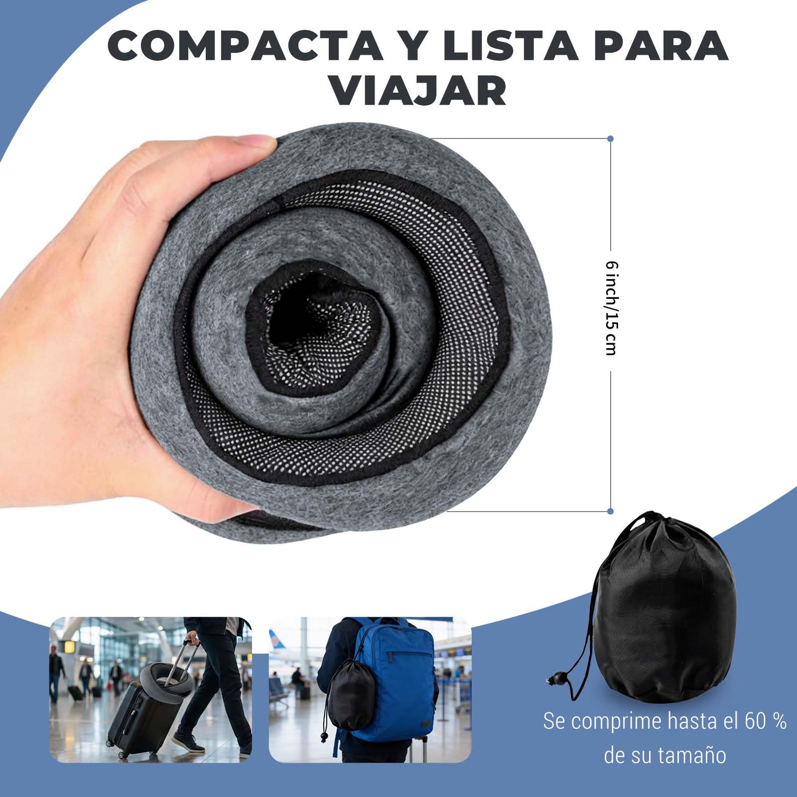 Almohada de Viaje Avión con Capucha Antiluz, Almohada Viaje de Memory Foam con Soporte Ergonómico 360°, Cojín Cuello Viaje Compacto para Avión, Coche y Casa, Adultos y Niños (Gris Oscuro)
