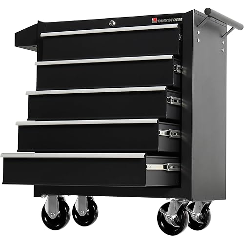 5-Drawer Rolling Tool Chest with Wheels, Heavy Duty Lockable Metal Tool Cabinet, Rolling Tool Box Organizer for Garage, Workshop, Repair Shop, Black