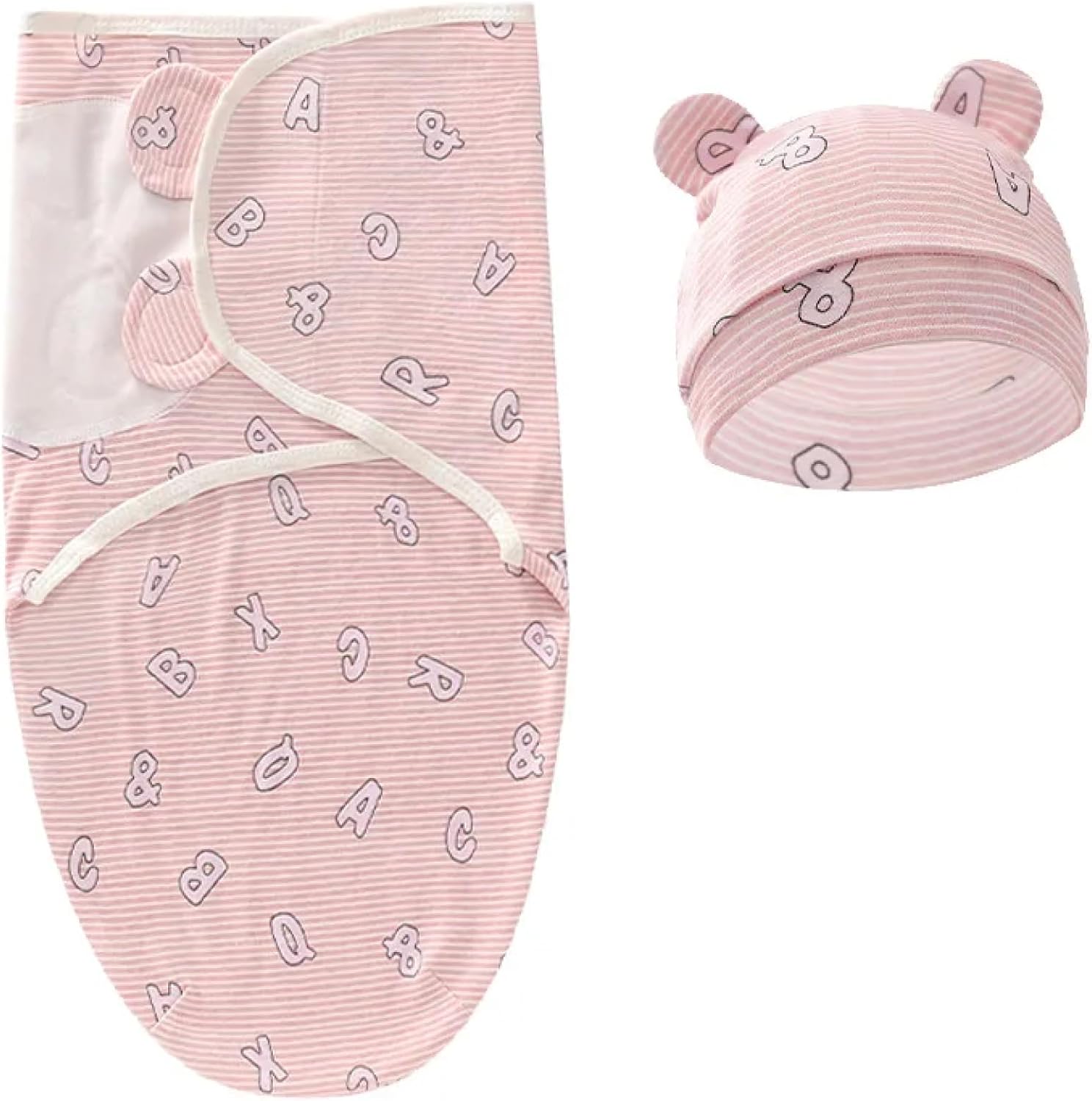 Yummy Baby Products Infant Swaddle with Hat, Light Weight and Easy to Use, Made of 100% Extra Soft Cotton, Perfect for a Good Night for Everyone (Pink Alphabet)