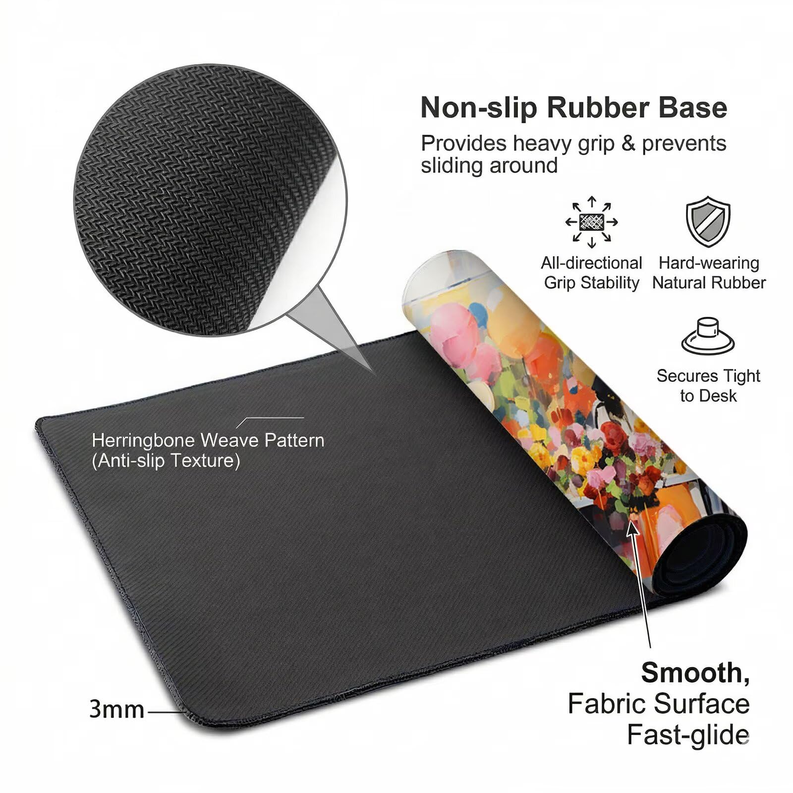 Tappetino Mouse XXL 1200 x 600 x 3 mm, Sottomano Scrivania, Bellezza Grande Tappeto da Tavolo con Base in Gomma Antiscivolo e Bordi Cuciti, Impermeabile, per Ufficio, Computer e Gaming (Festa) L-x5503