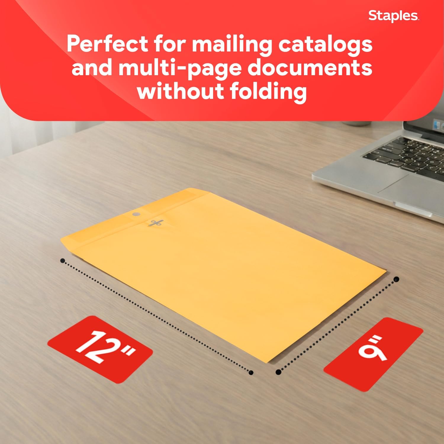 Staples 9 x 12 Kraft Clasp Envelopes, Brown Manila, Reinforced Metal Clasp & Gummed Seal, Heavy‑Duty Mailing Envelopes, 250/Pack