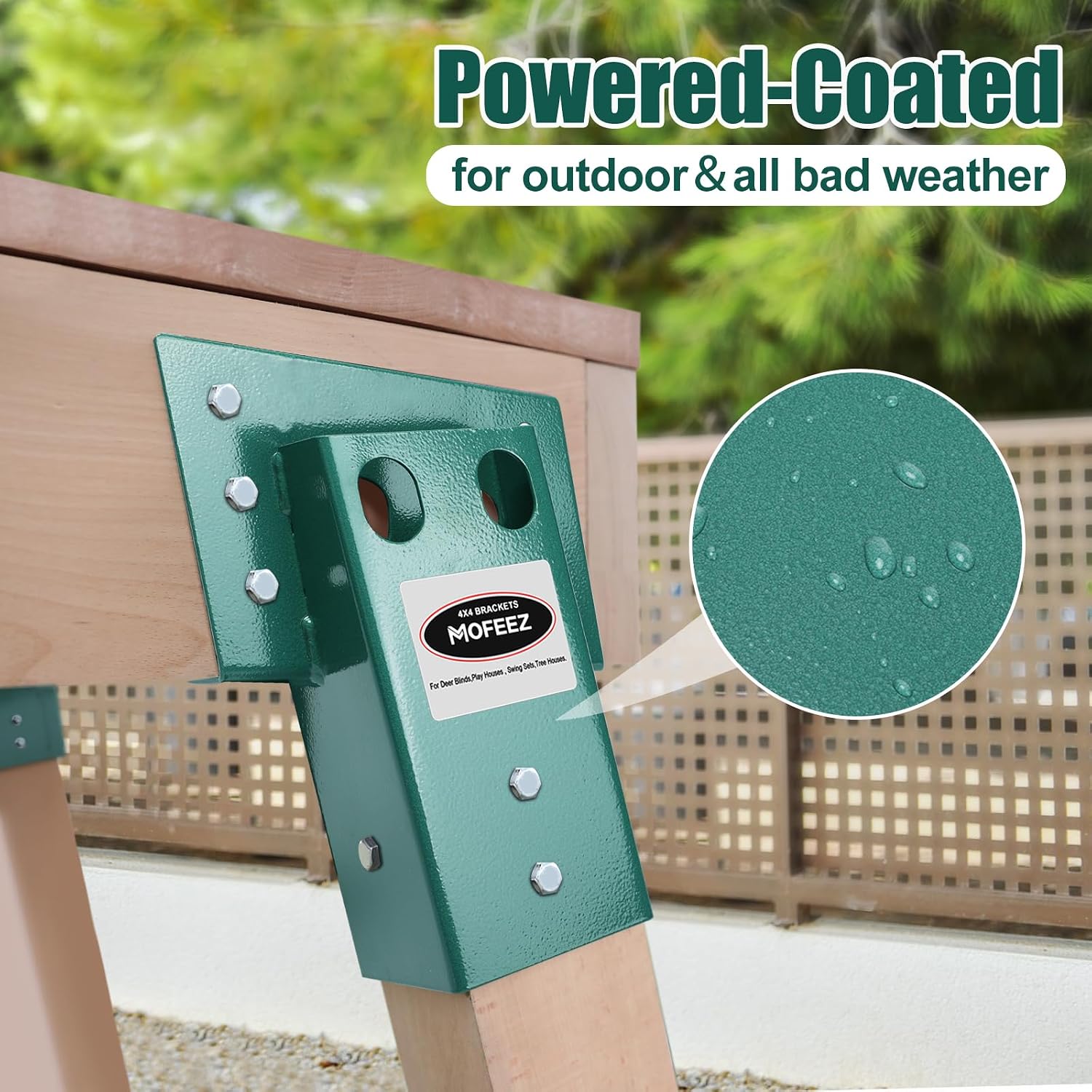 MOFEEZ Deer Stand Brackets 4x4 with Screws, Heavy Duty Elevator Bracket with Powder Coated for Deer Blind Outdoor Hunting Platform Blind Box Treehouse Shooting Shack Over 2000lb Capacity Green 4 Pack image 3