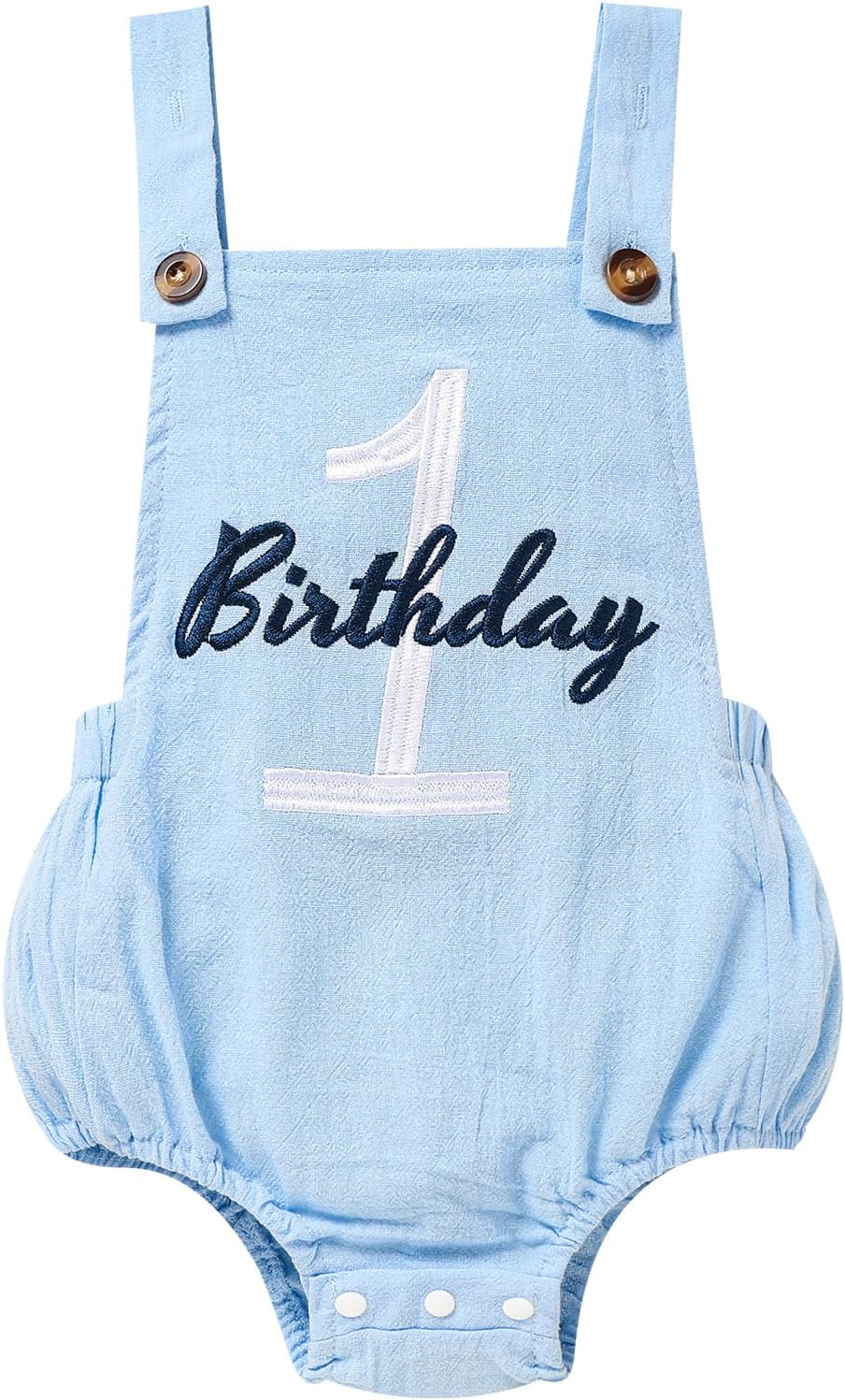 Baby Boys Girls 1st Birthday Romper Baby First Birthday Outfit Boy Solid Color Jumpsuit Cake Smash Outfit