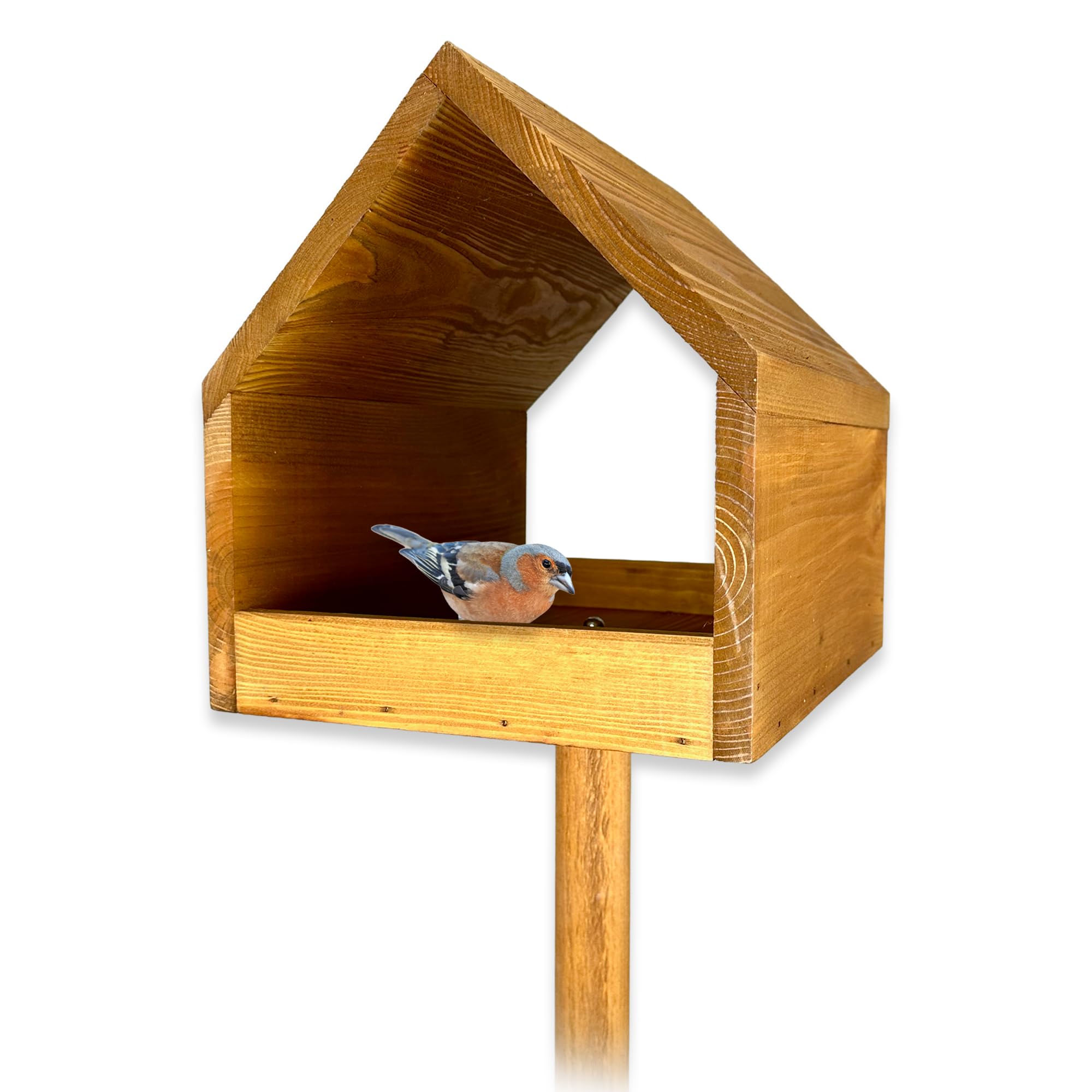 GARTENETAGE Vogelfutterhaus aus Massivholz mit Erdspieß – Wetterfestes Vogelhaus aus Kiefernholz für Wildvögel, stabiles Futterhaus für Garten, Rasen & Terrasse