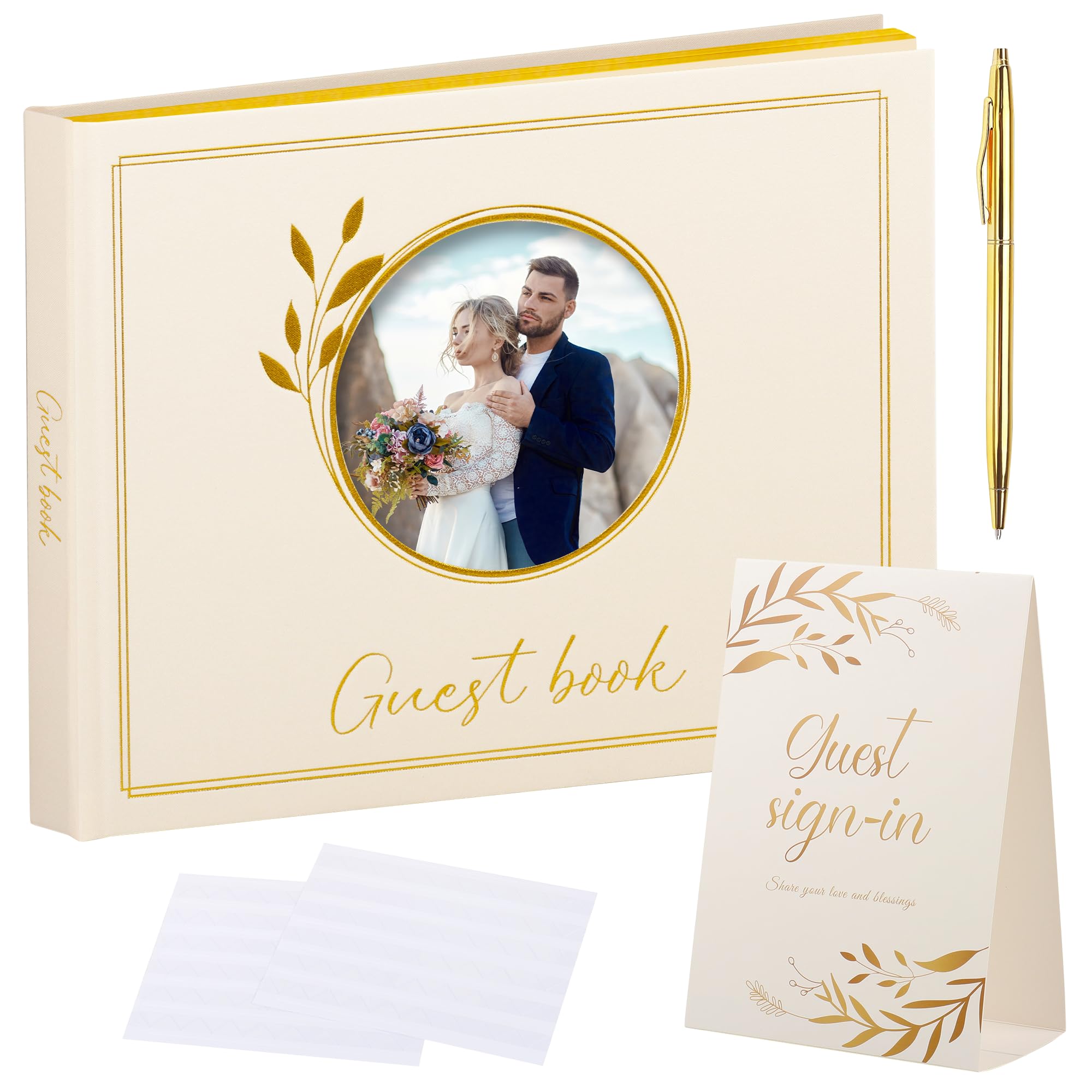 SwNestial Cream Linen Wedding Guest Book Set – Elegant DIY Custom Cover Guest Book, Perfect for Wedding Gift, Reception, Quinceañeras, Baby Showers,