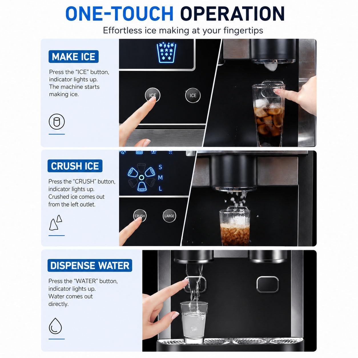 Máquina de hielo portátil para encimera, 40 libras/24 horas, rápida fabricación de hielo en 8 minutos, máquina compacta de cubitos de hielo con hielo triturado y agua fría para cocina, bar, fiesta