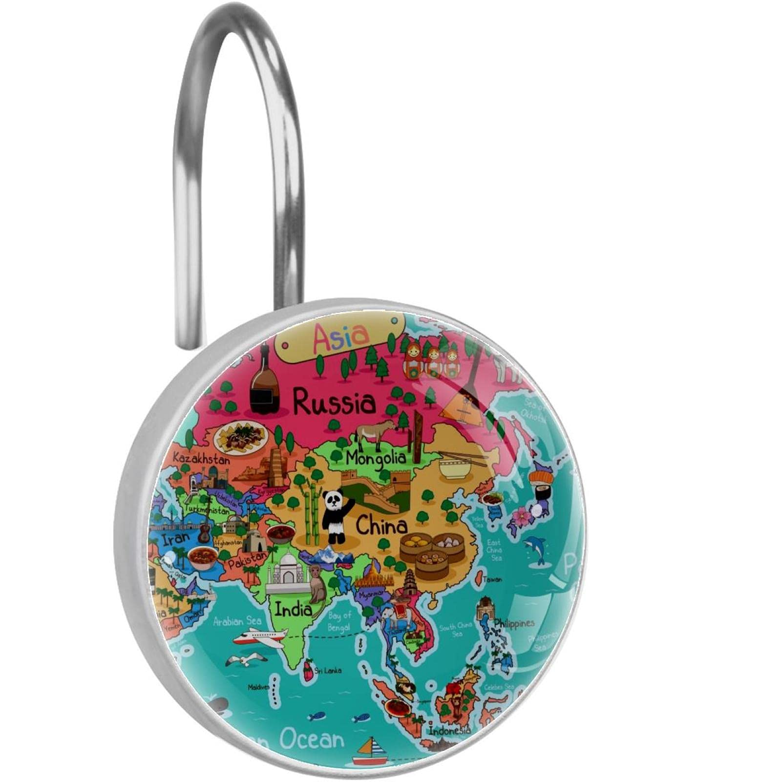 Crochets rideau de douche inox anti rouille carte Asie pour suspendre sans effort