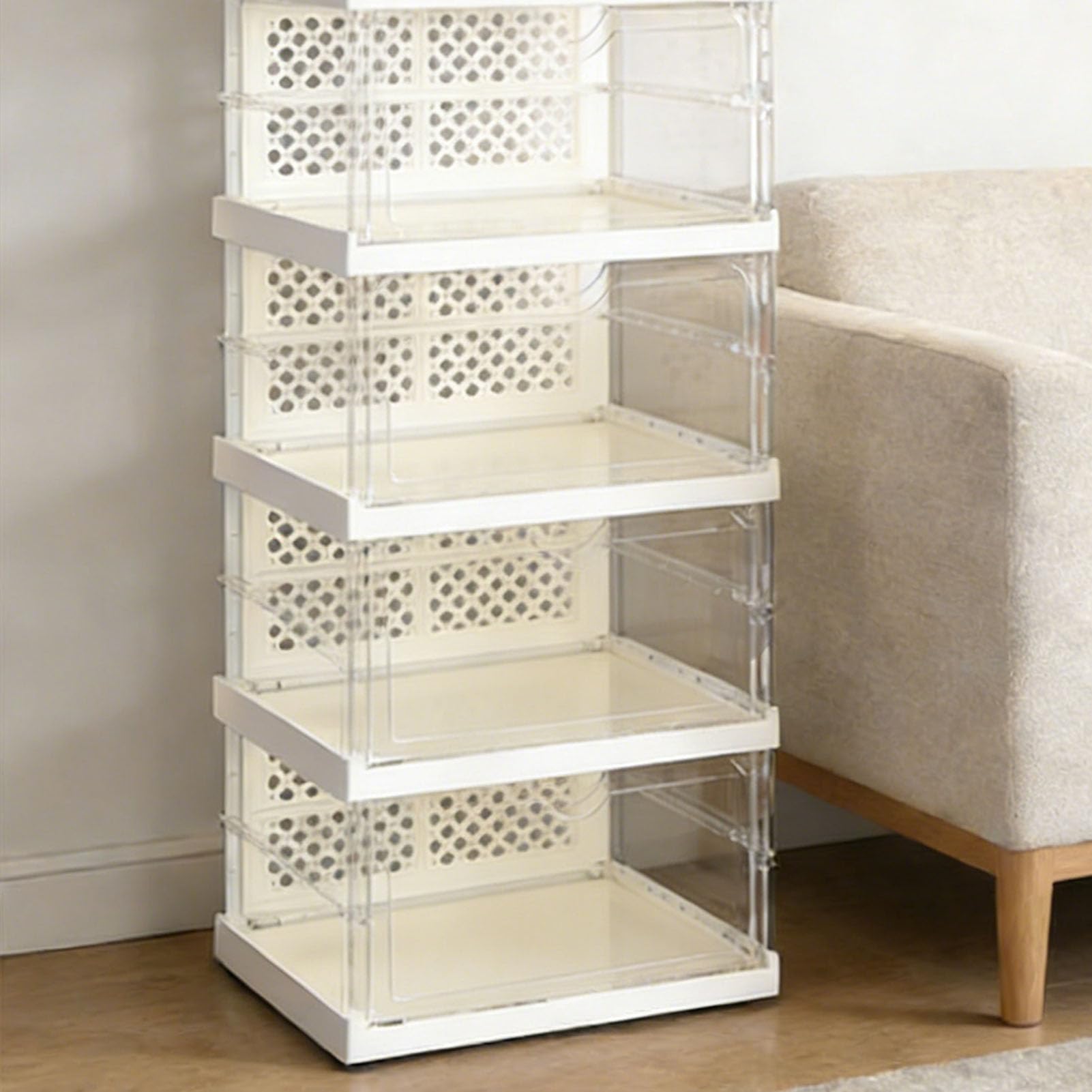 Caja de Zapatos Apilable con Diseño de Plegado Rápido, Caja Contenedor de 100 Libras de Capacidad, Organizador de Puerta Transparente, Se Adapta a Calzado de hasta Tamaño 12, (6 niveles)