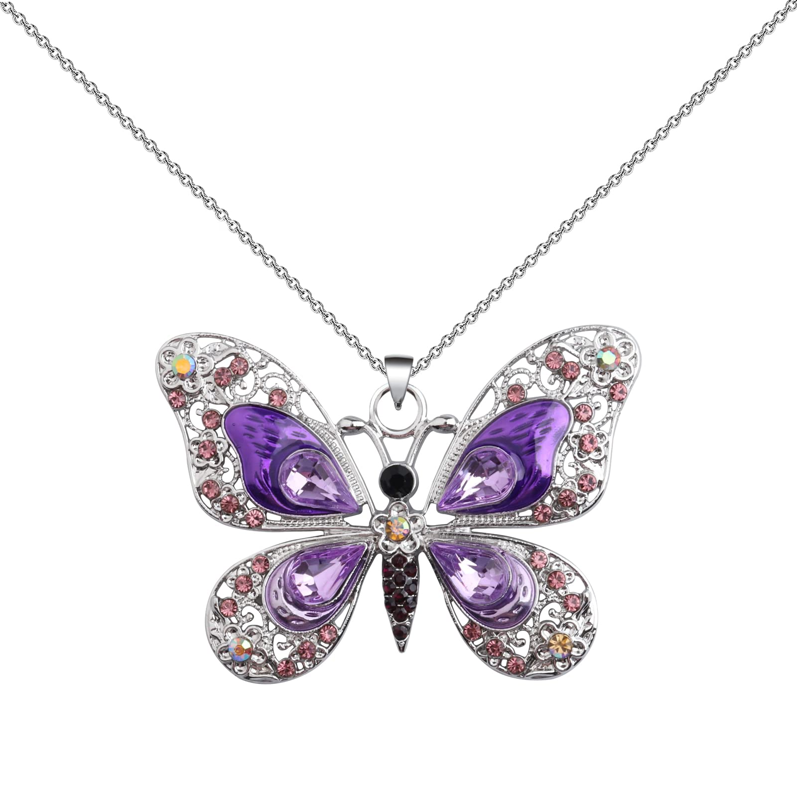FEELMEM Butterfly Jewelry Crystal Rhinestone Butterfly Necklace Caterpillar Lover Gift Best Friend Encouragement Gifts