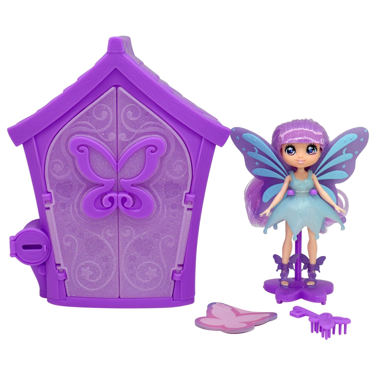 Dream Pixie Doll Including House with Doors that Open, 13cm Scented Doll with Hairbrush, Notebook and Collector Sheet, Suitable for Kids Aged 3+, Purple