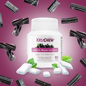 Xylichew Xylitol Gum - Sugar Free Chewing Gum - Licorice, 60 Count