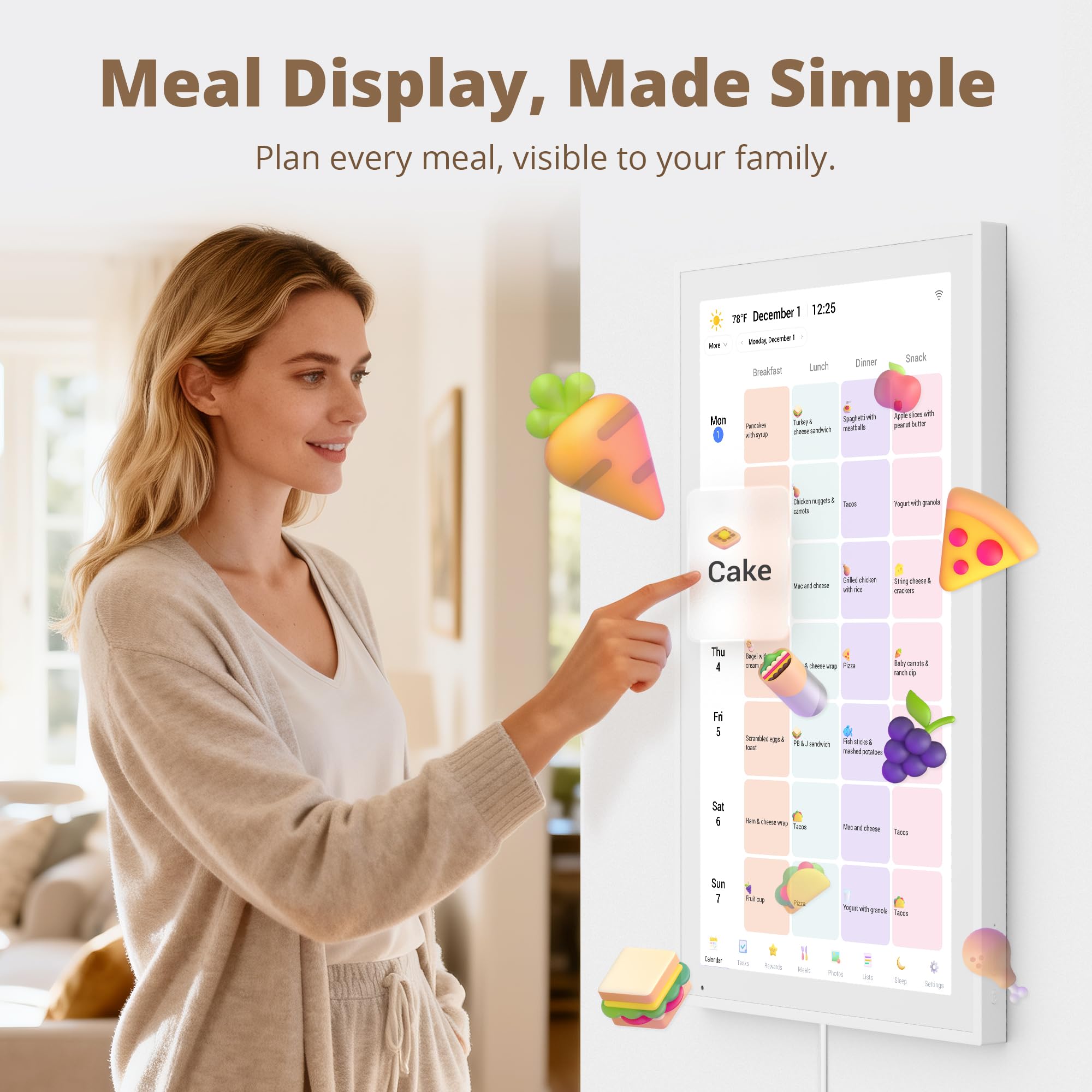 Dragon Touch 21.5 Zoll Digitaler Kalender Wand - 1920 * 1080 FHD Elektronischer Wandkalender Familienplaner mit 32GB Speicher und Wandhalterung, Touchscreen Intelligenter Tischkalender-Weiß