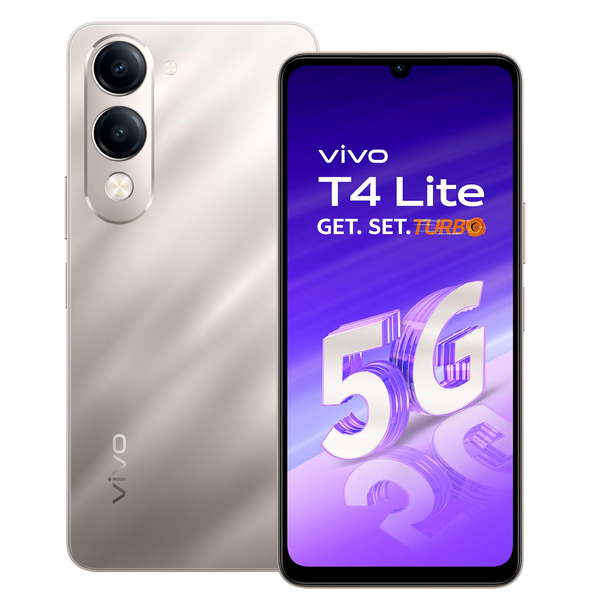 VIVO T4 Lite 5G 4GB RAM, 128GB Storage, Titanium Gold | 6.74'' HD+ 90Hz LCD | Dimensity 6300 | 50MP Dual AI Camera | Android 14 | 6000mAh Battery | IP64 | Side Fingerprint | 15W Charging | Dual SIM
