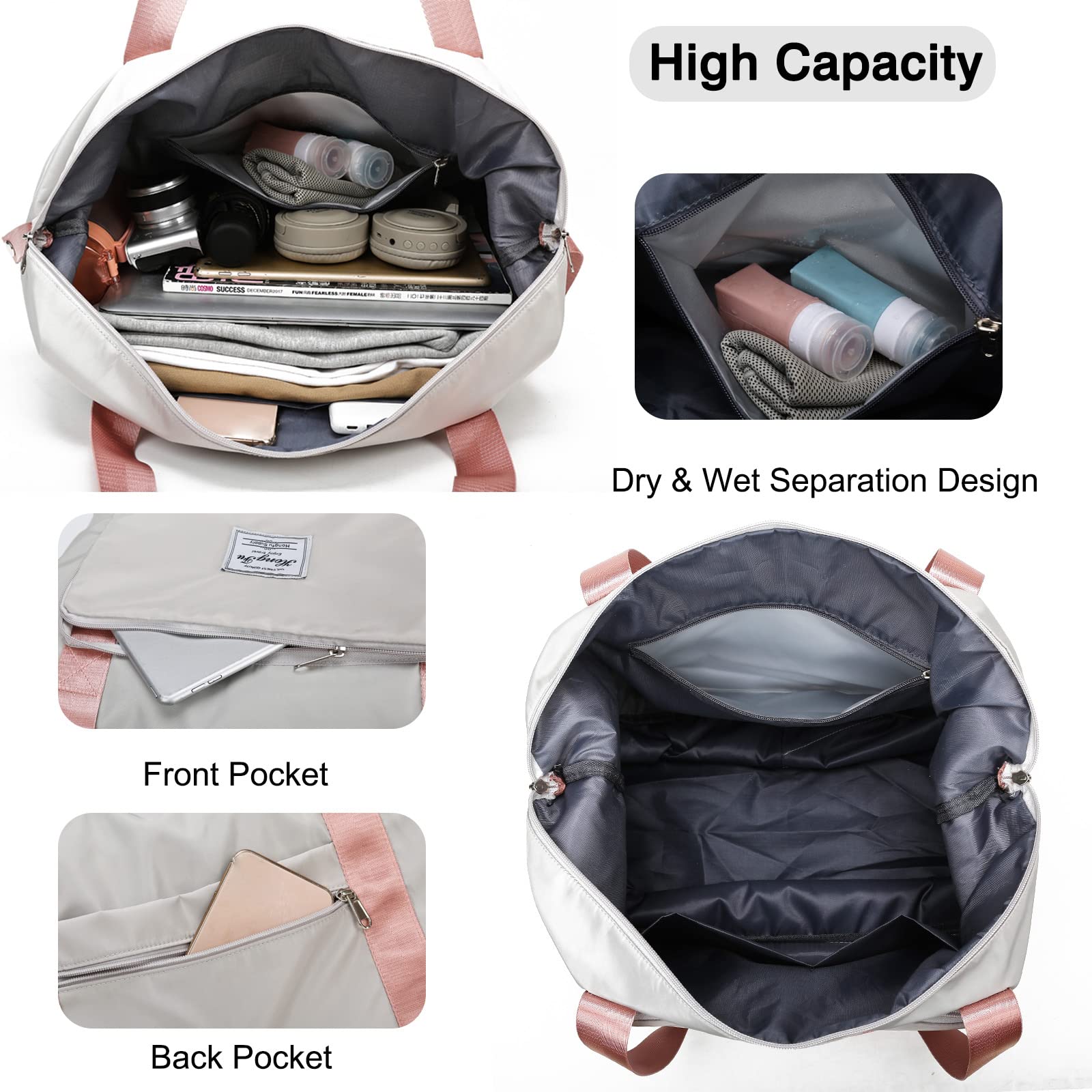 FANDARE Bolsa de Viaje Plegable Bolsa Deportivas de Gimnasio Bolsas de Viaje Mujer Hombre Bolsa de Fin de Semana Bolso Overnight Senderismo Maleta de manomochila con Zapato Compartimento Verde
