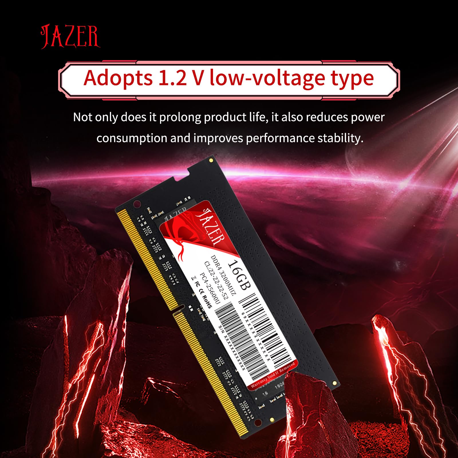 JAZER DDR4 RAM 32GB (2 x 16GB) 3200MHz SODIMM CL22, 260-Pin, 1.2V