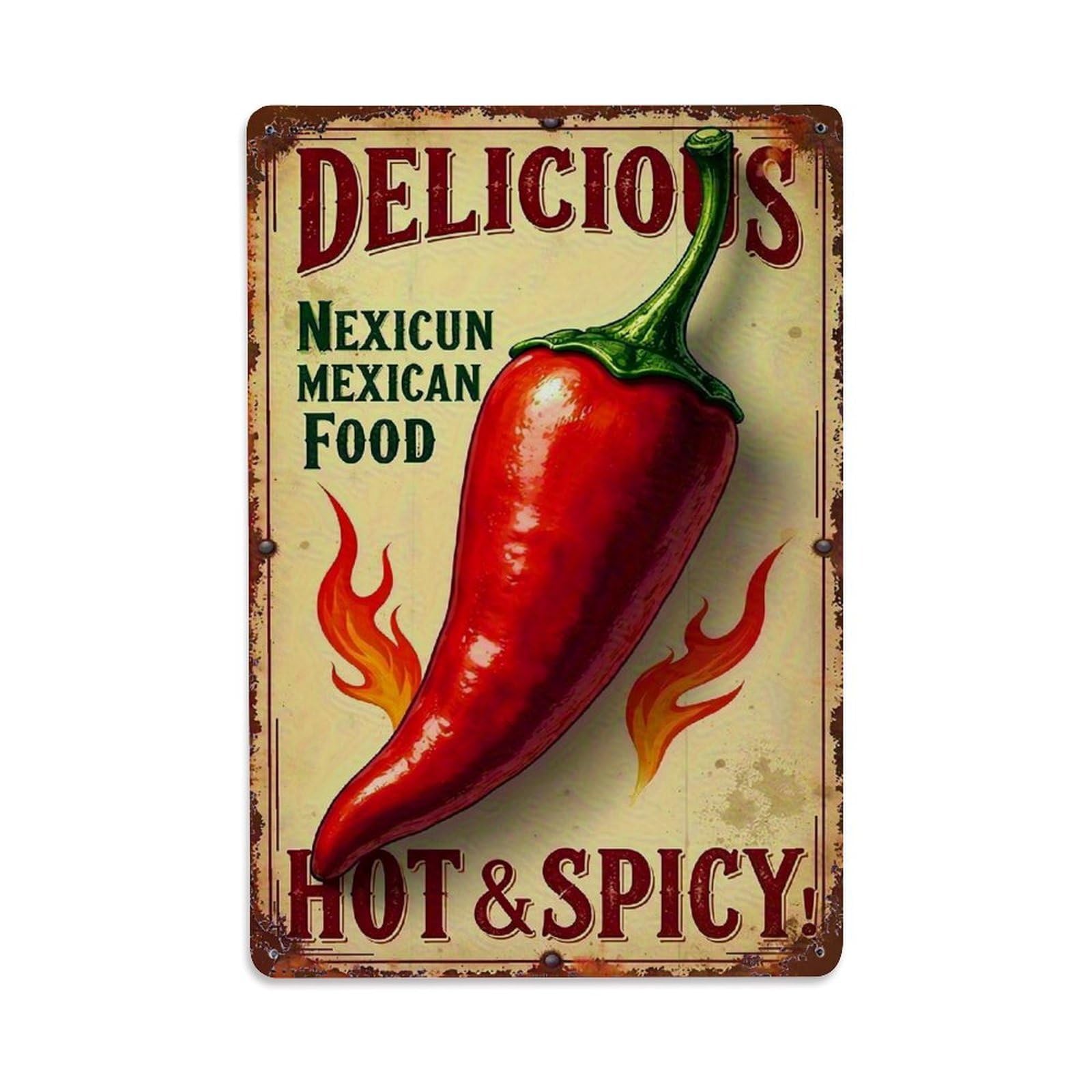Jdfenggu Vintage Delicious Mexican Food Hot Spicy Retro Metal Tin Sign, Decor Art Poster For Bar, Home, Man Cave, Kitchen, Laundry Room Gift 8X12inch