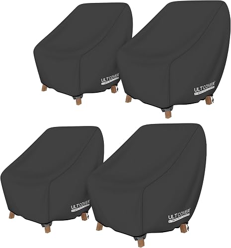 ULTCOVER Waterproof Patio Chair Cover – Outdoor Lounge Deep Seat Single Lawn Chair Cover 4 Pack Fits Up to 35W x 38D x 34H inches, Black