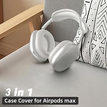 MOLOPPO 3 in 1 Case Cover for AirPods Max, Clear TPU Ear Cup/Silicone Earpad Case/Headband Cover, Anti-Scratch Accessories Set Compatible with Apple for AirPods Max 2/1 (2026/2024/2020), White